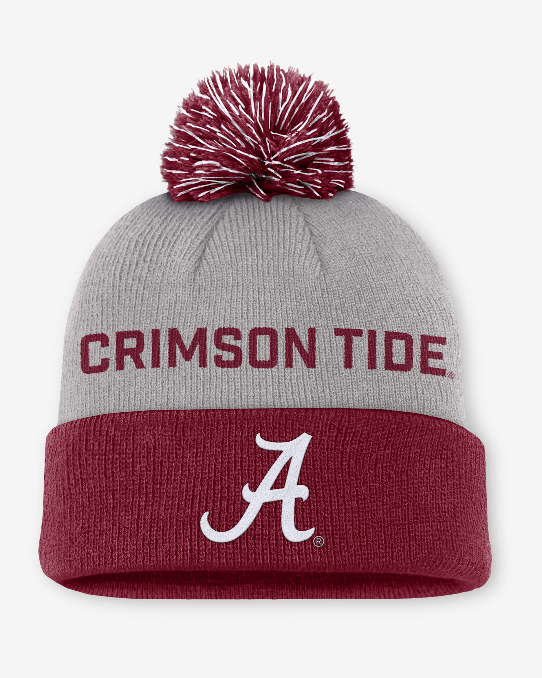 Alabama Primetime Peak Men's Nike College Cuffed Pom Beanie - Grey