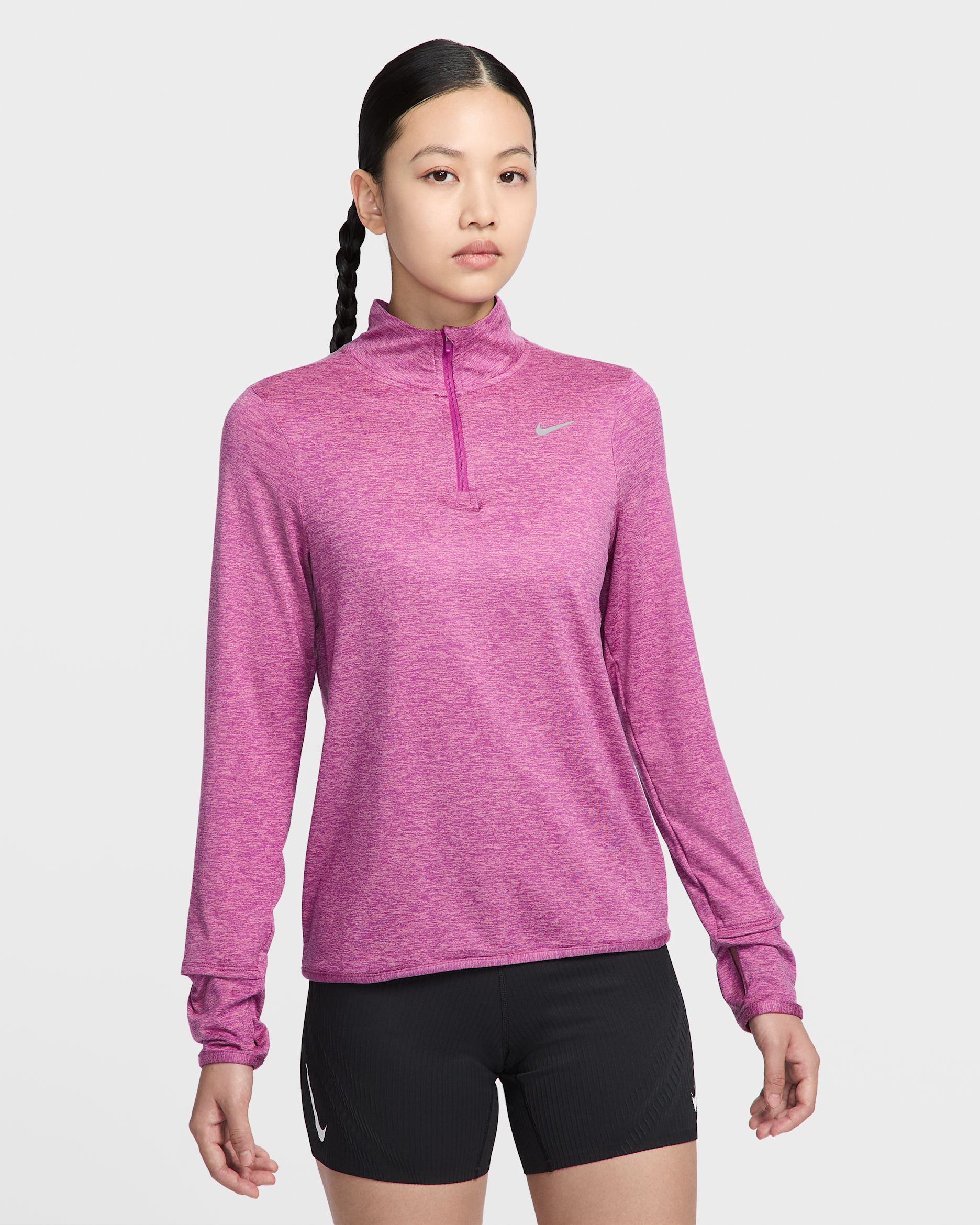ナイキ Dri-FIT スウィフト エレメント UV ウィメンズ 1/4ジップ ランニングトップ - ホットフューシャ/プラムダスト/ヘザー