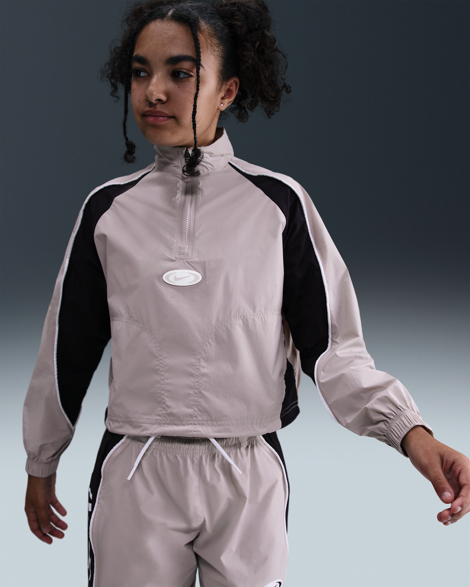 Track jacket con zip a 1/4 Nike Sportswear – Bambina/Ragazza - Platinum Violet/Nero/Bianco/Bianco