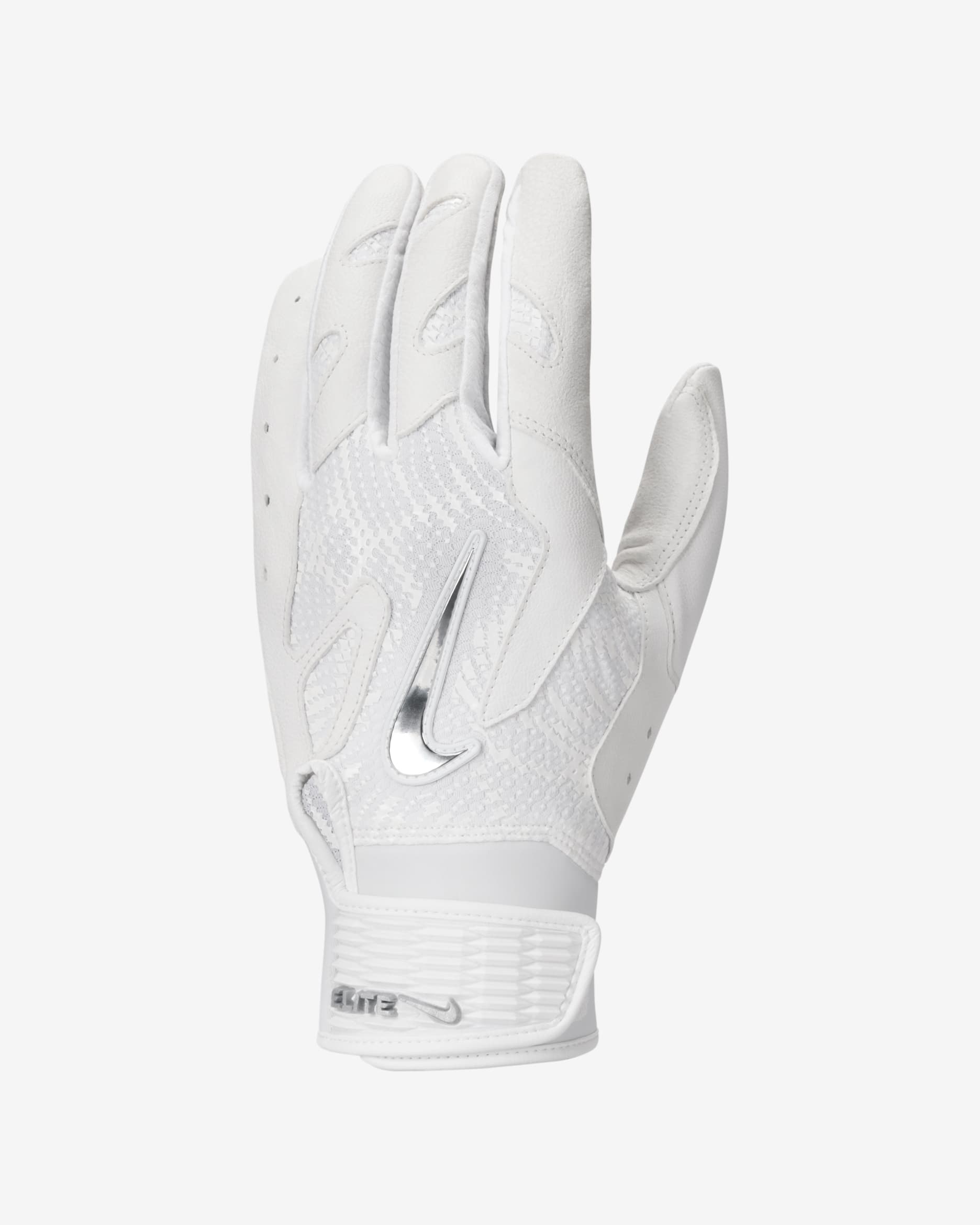 Nike Alpha Elite 2.0 Baseball Batting Gloves - White/White/White/Metallic Silver