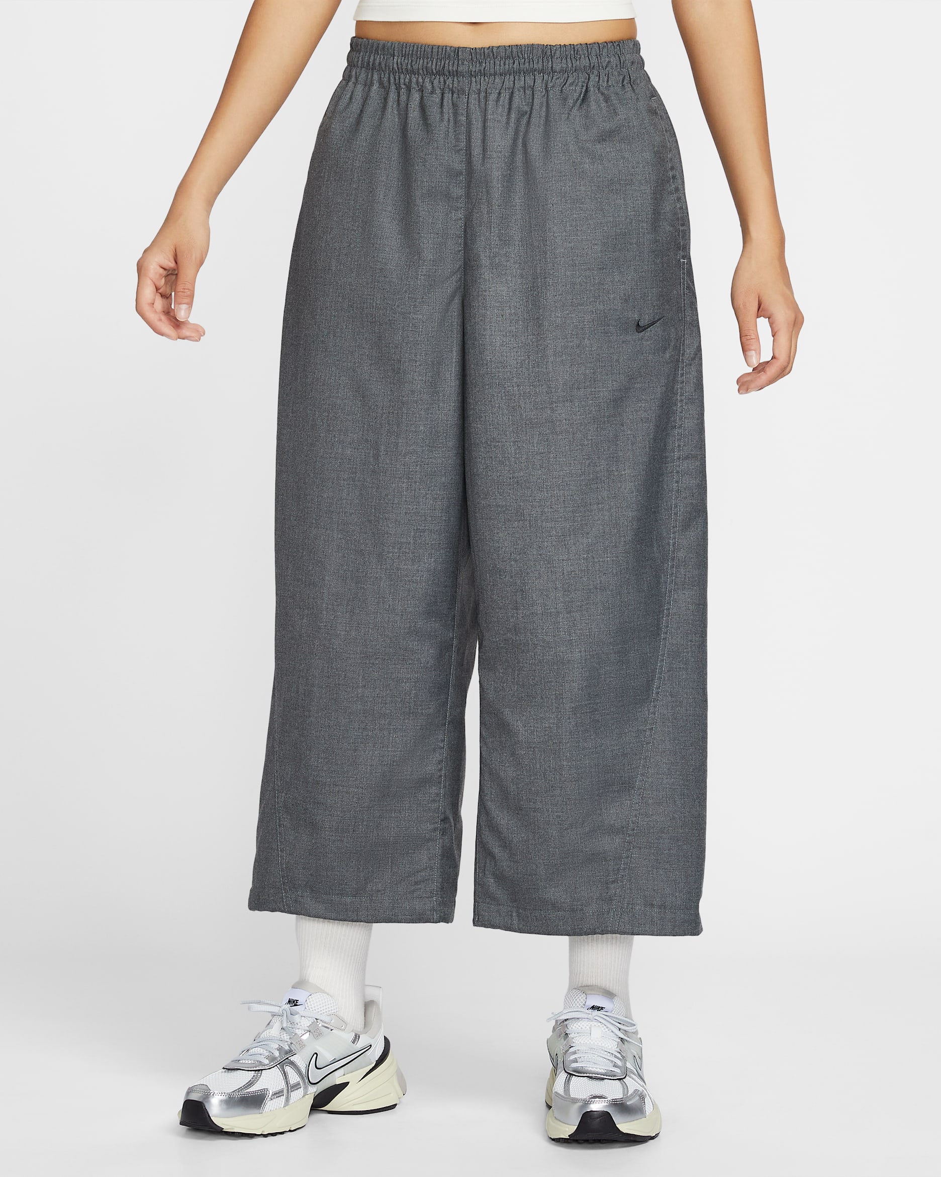 나이키 스포츠웨어 여성 오버사이즈 미드라이즈 우븐 팬츠 - 블랙/헤더/블랙