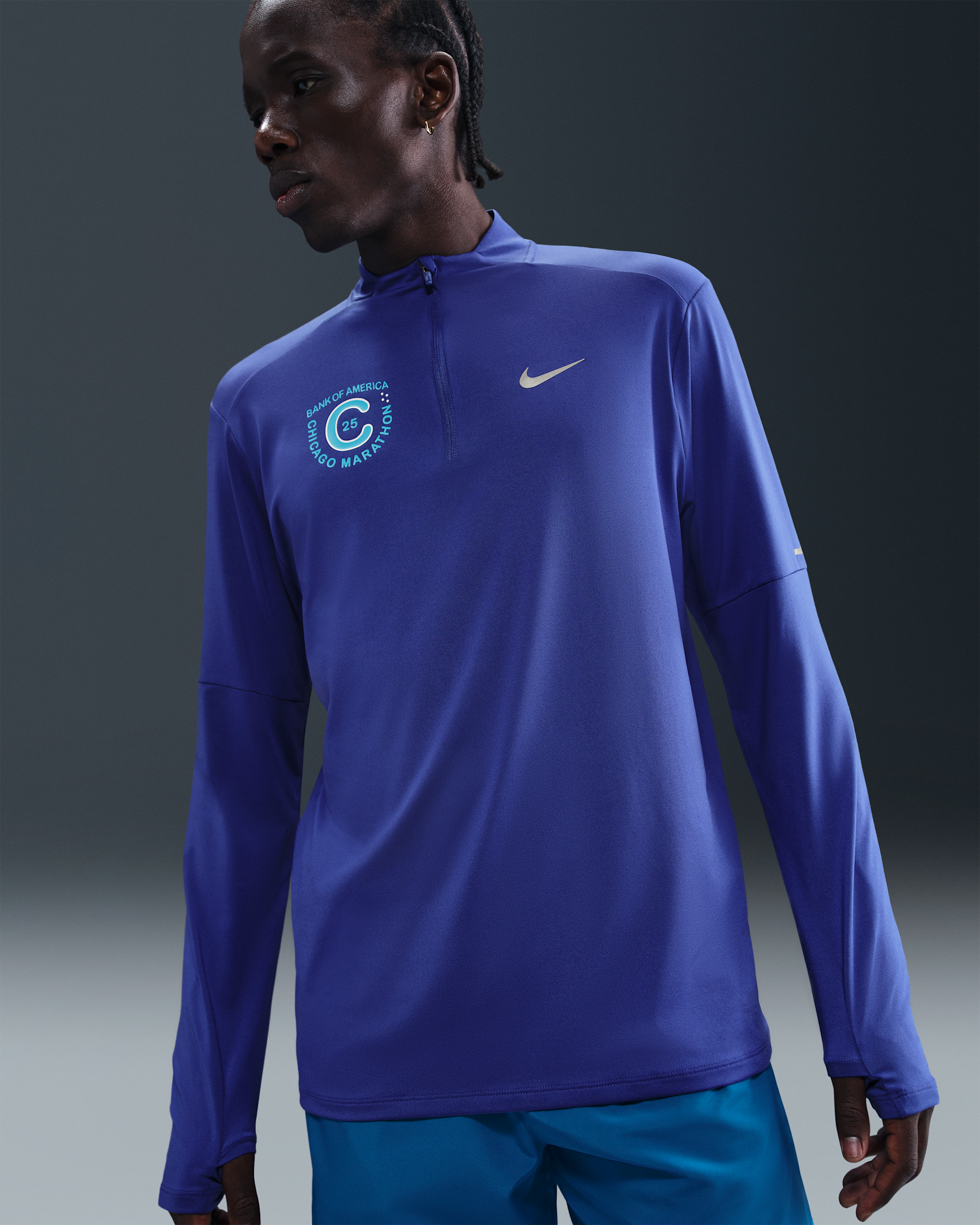 Nike Element Men's Dri-FIT 1/4-Zip Running Top - Deep Night/Light Current Blue