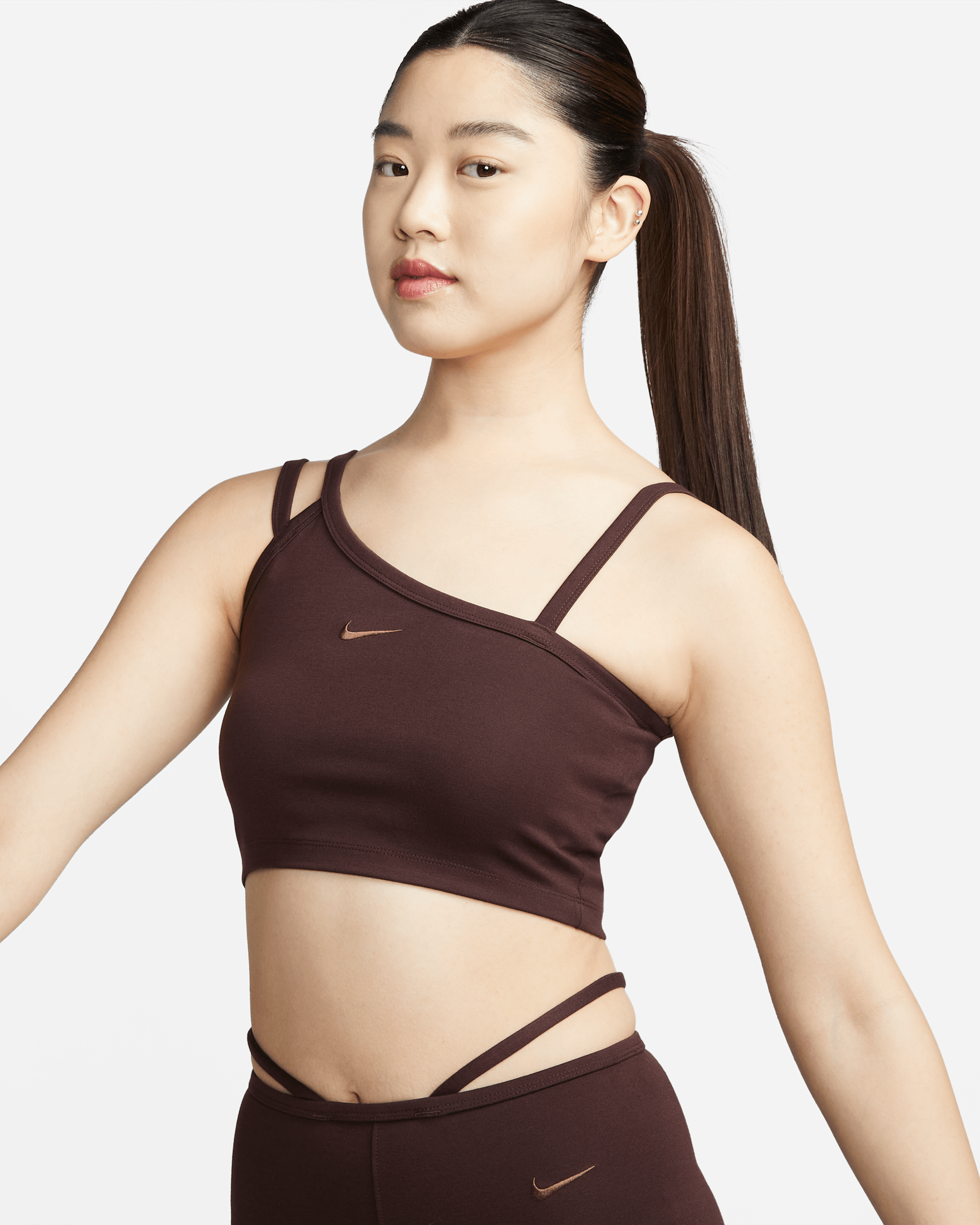 Nike Sportswear Everyday Modern Women's Asymmetrical Crop Tank - Earth/Plum Eclipse