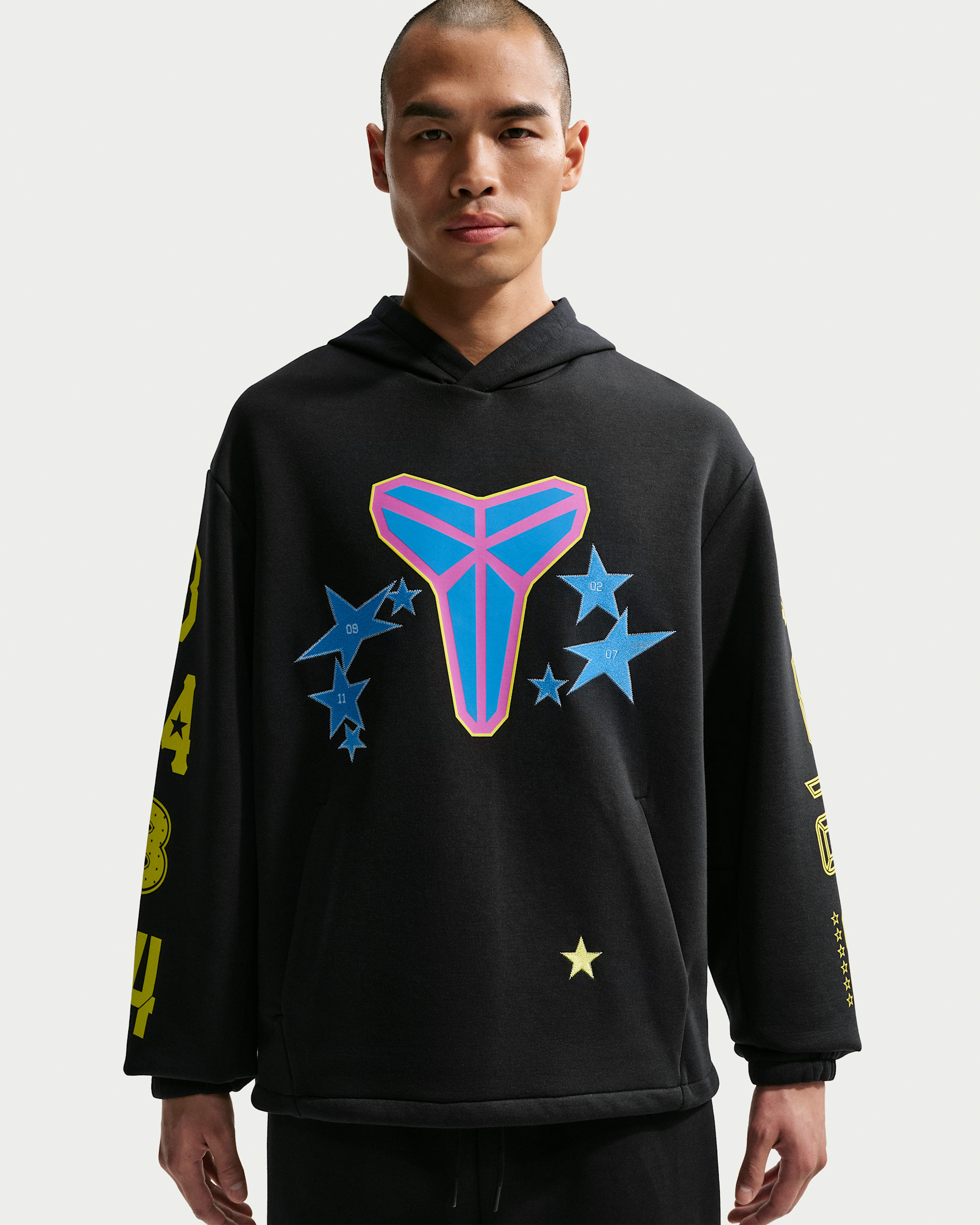 コービー メンズ フリース トレーナー バスケットボールパーカー - ブラック/ソニックイエロー/ライトフォトブルー