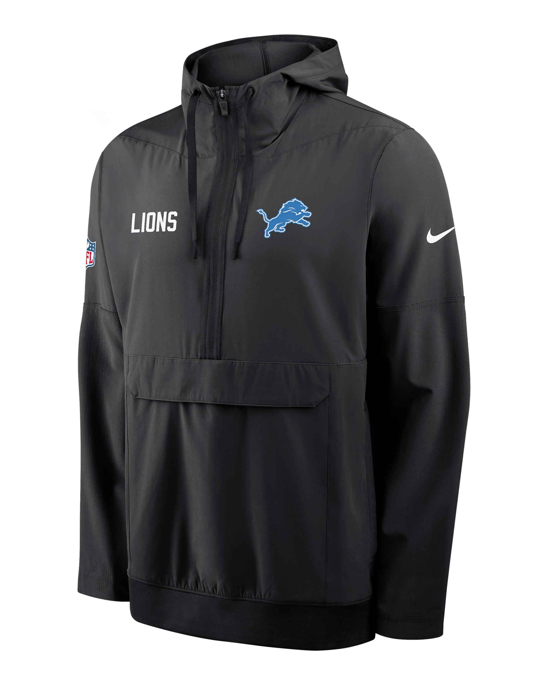 Detroit Lions Alt Option Route Anorak Men's Nike NFL 1/2-Zip Hooded Jacket - Black