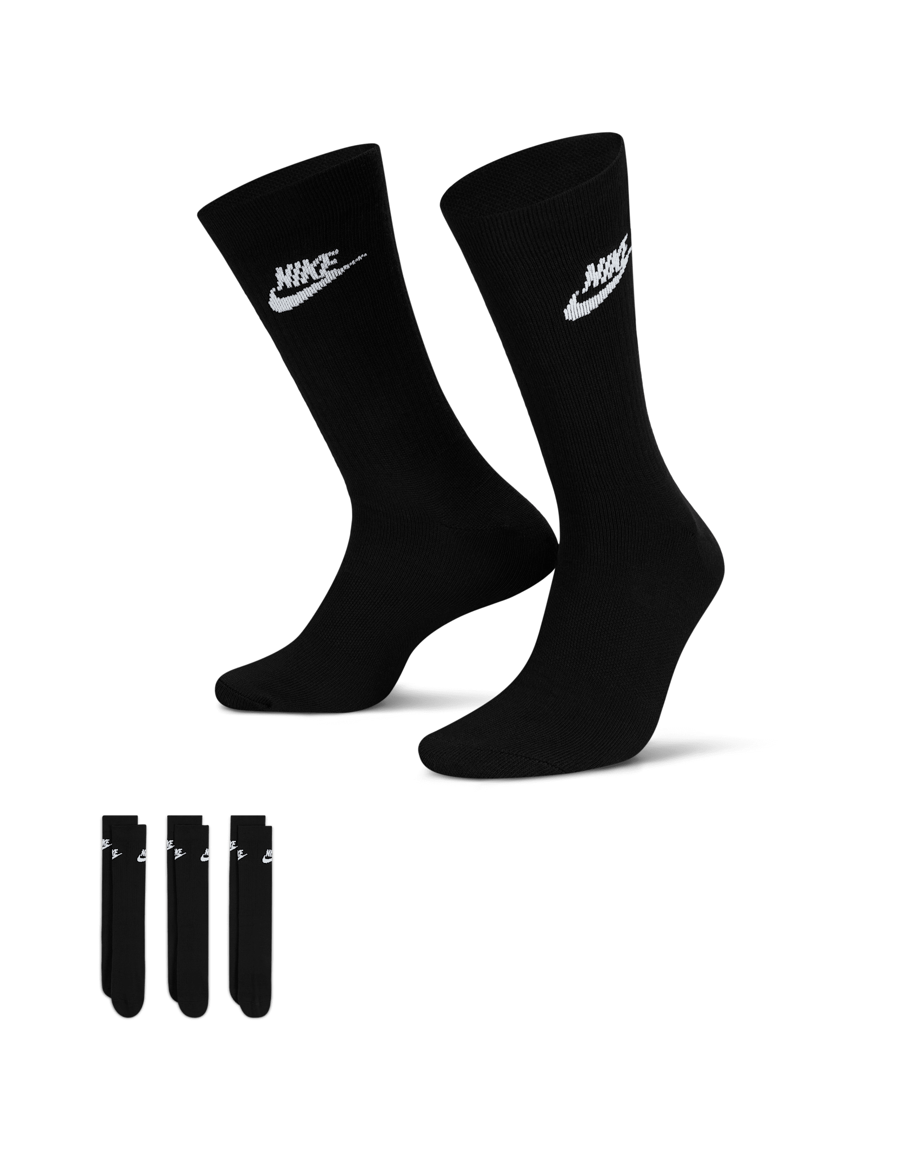 Nike Sportswear Everyday Essential Crew Socks (3 Pairs) - Black/White