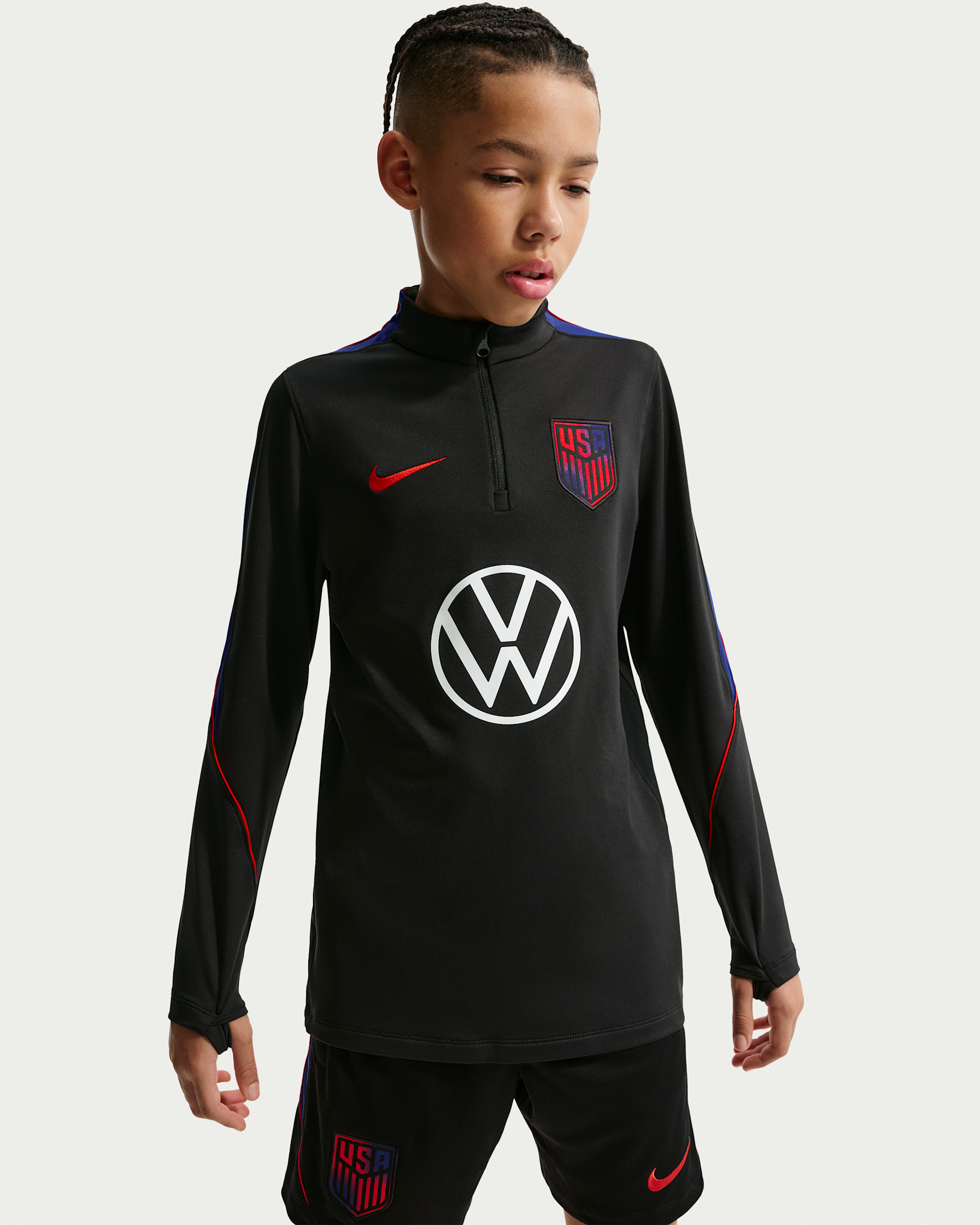 USA Strike Big Kids' Nike Dri-FIT Soccer Drill Top - Black/Deep Royal Blue/Challenge Red