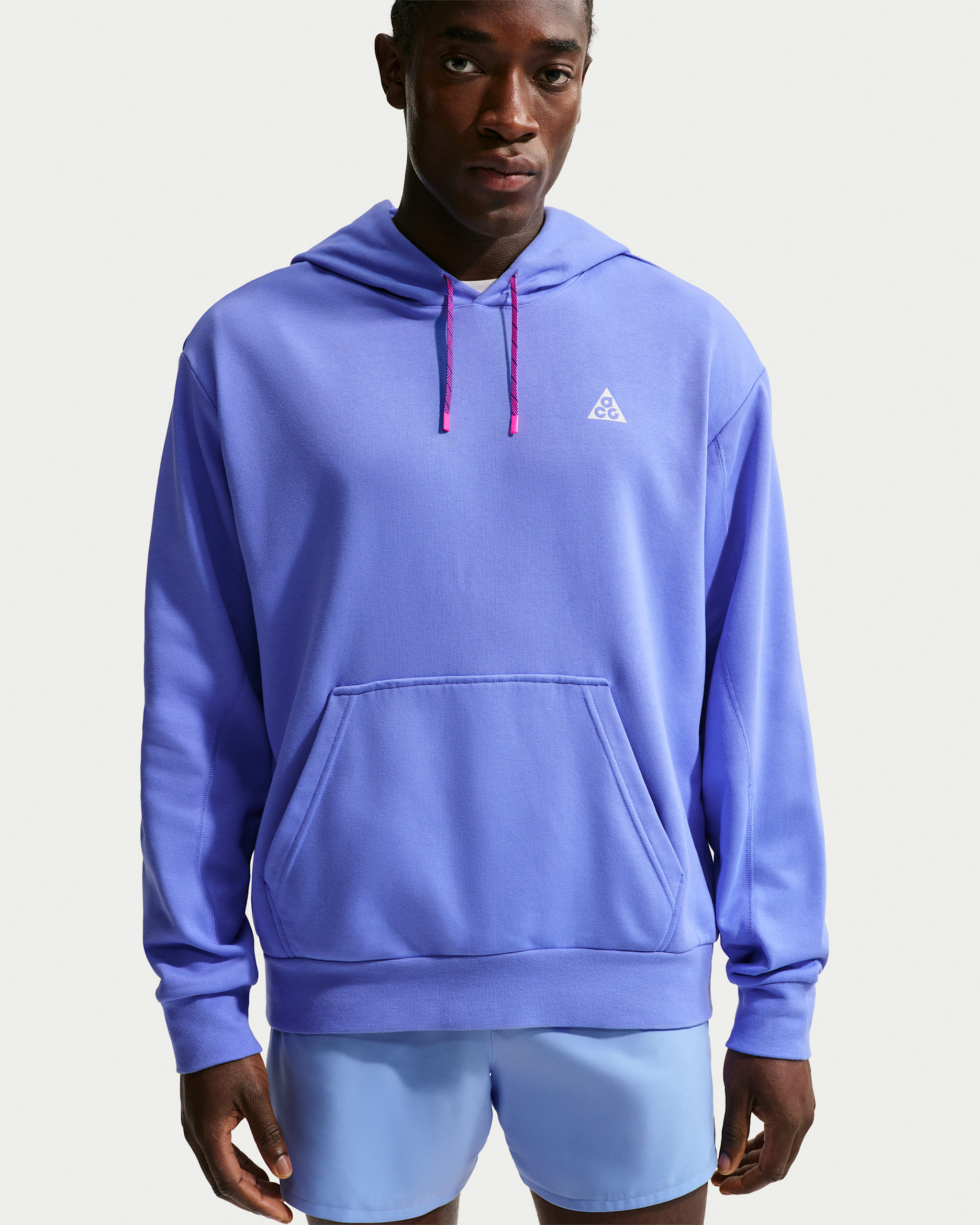 Nike ACG "Magic Hour" Dri-FIT Trail huvtröja för män - Royal Pulse/Hyper Pink/Summit White