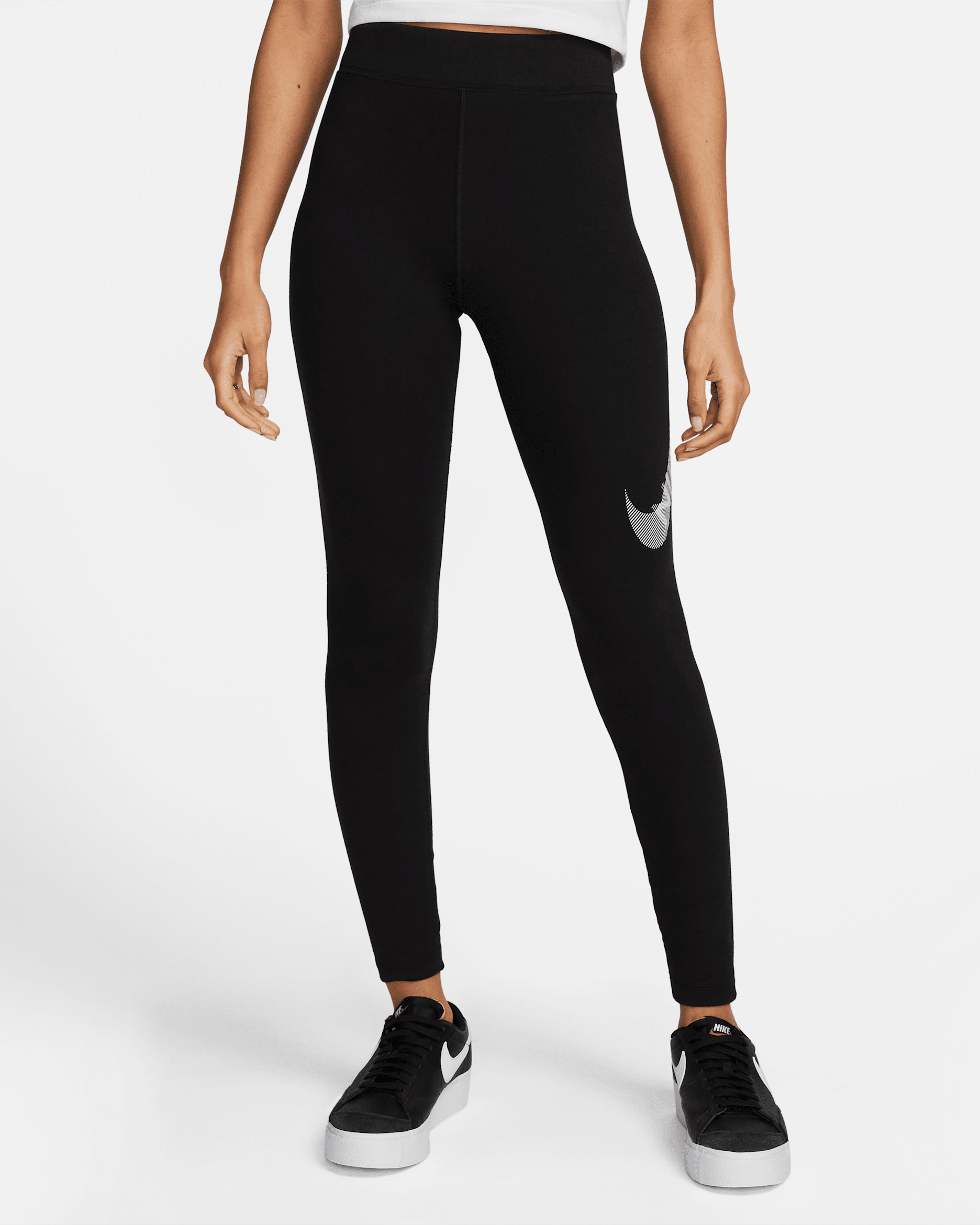 Nike Sportswear Swoosh Women's High-Waisted Leggings - Black/White