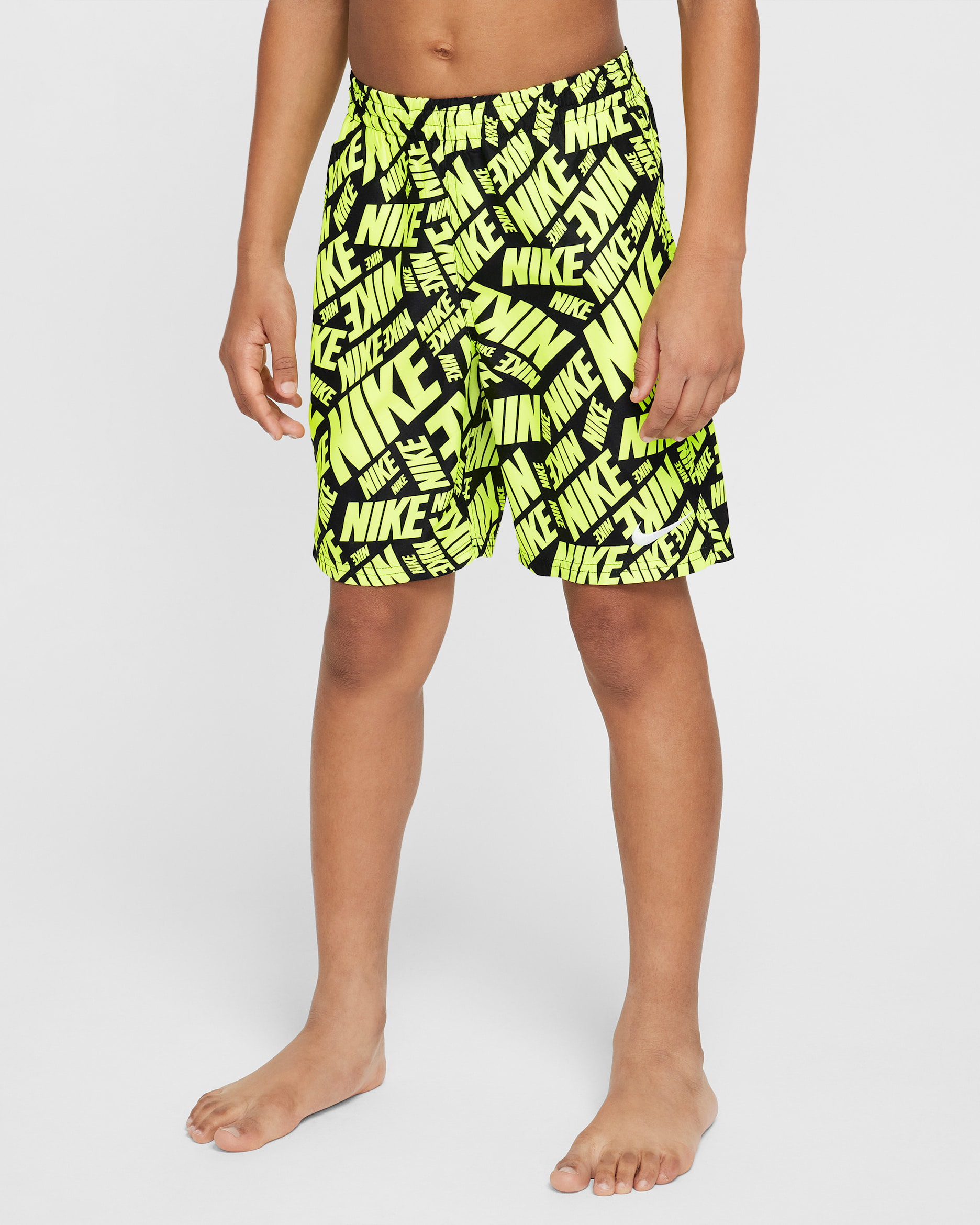 Traje de baño tipo short de voleibol con forro interior de 18 cm Nike Swim Breaker para niños talla grande - Negro/Volt/Blanco