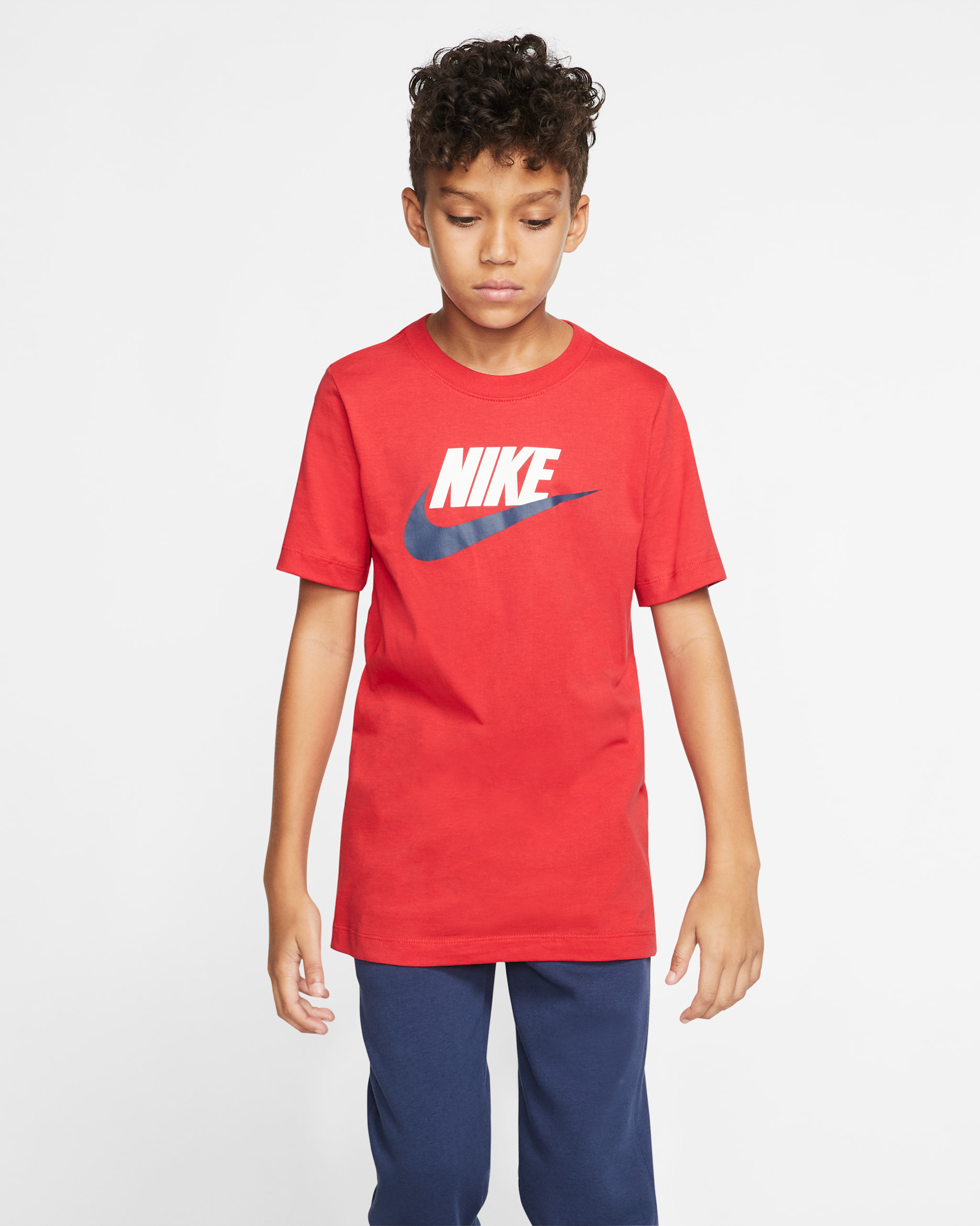 Nike Sportswear Older Kids' Cotton T-Shirt - University Red/White/Midnight Navy