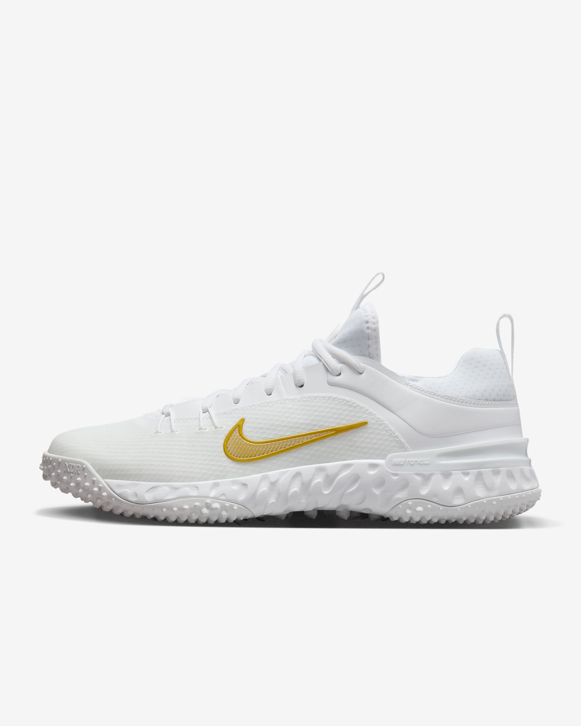 Nike Huarache 9 Elite TF LAX Lacrosse Shoes - White/White/Metallic Vivid Gold