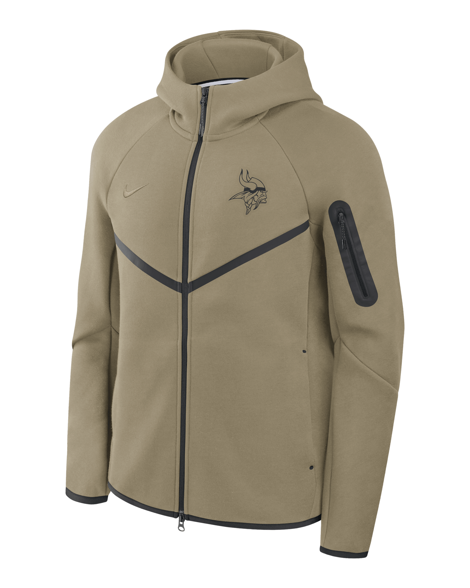 Chamarra con gorro y cierre completo Nike NFL Tech Fleece Windrunner para hombre de los Minnesota Vikings - Oliva/Negro/Oliva
