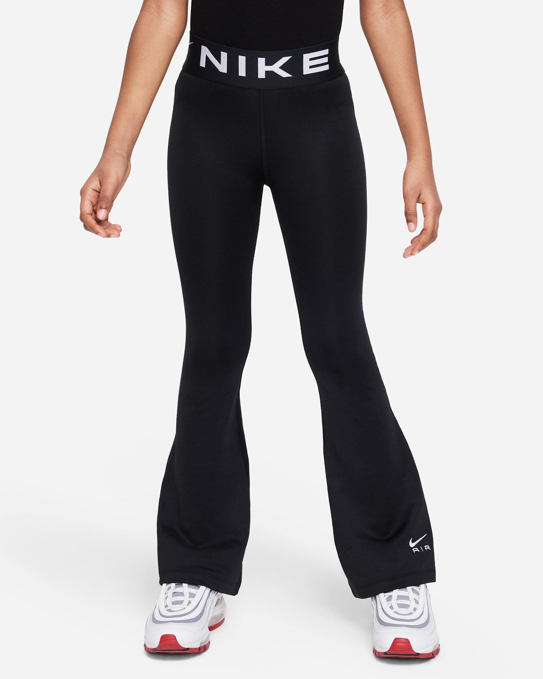 Nike Air Essential Older Kids' (Girls') High-Waisted Flared Leggings - Black/White