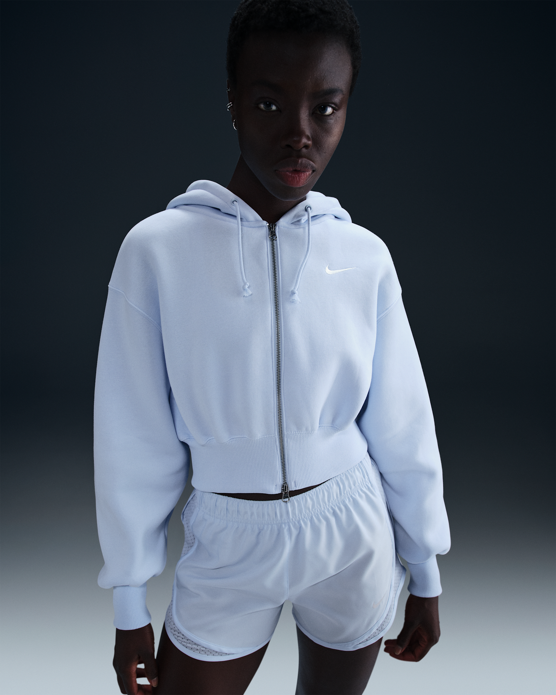 Nike Sportswear Phoenix Fleece Women's Loose Cropped Full-Zip Hoodie - Blue Tint/Sail