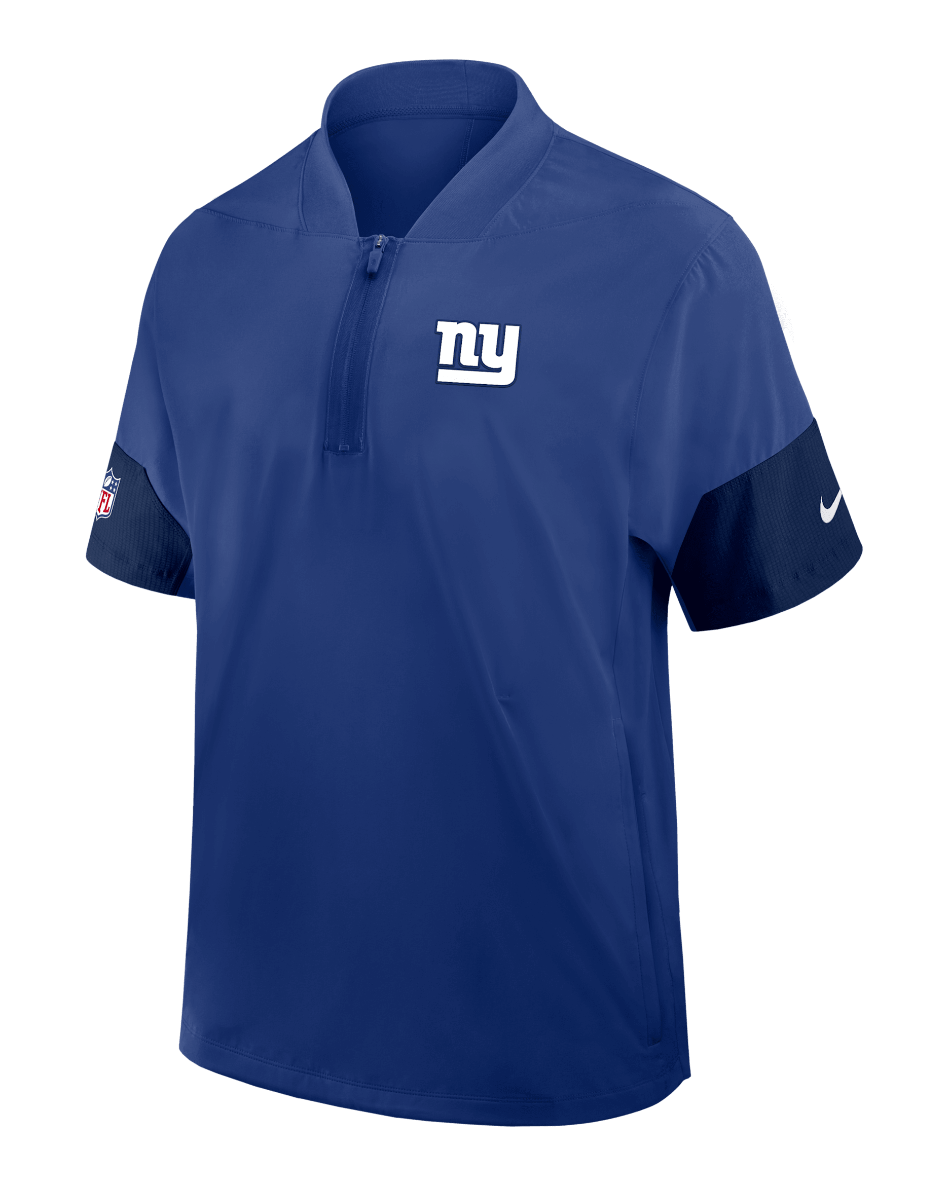 Chamarra de manga corta Nike de la NFL de medio cierre para hombre New York Giants Sideline Coach - Azul
