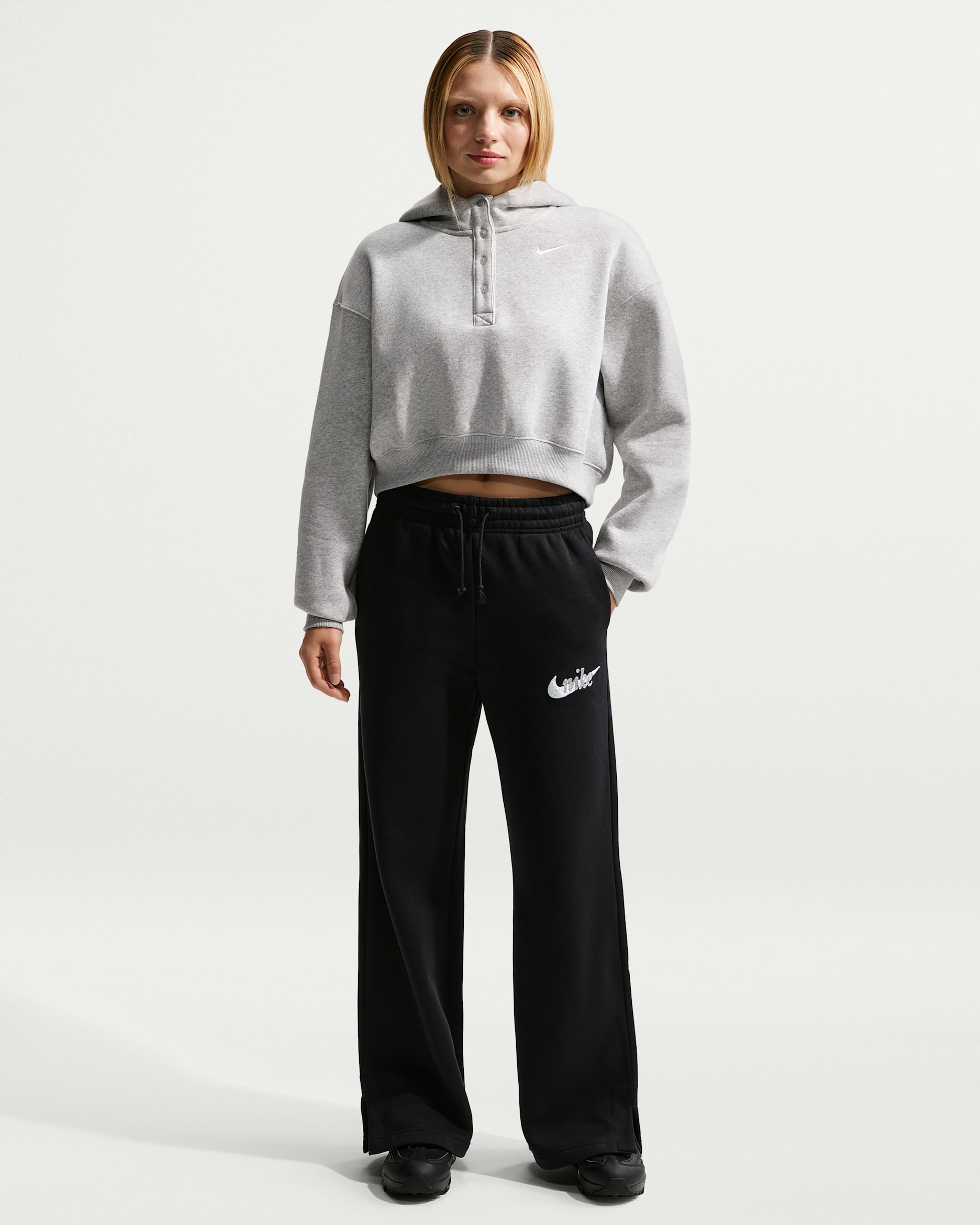 Nike Sportswear Phoenix Fleece Women's High-Waisted Wide-Leg Logo Trousers - Black/Summit White