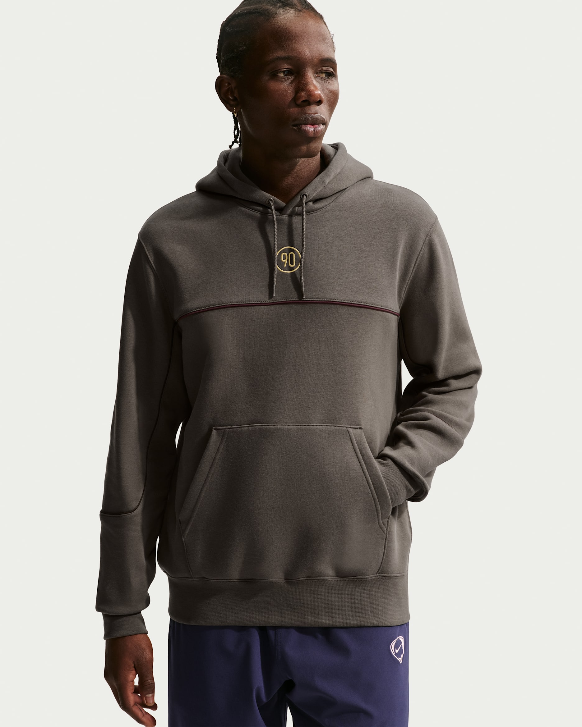 Nike Club Total 90 Men's Soccer Pullover Hoodie - Ironstone/Burgundy Crush/Metallic Gold