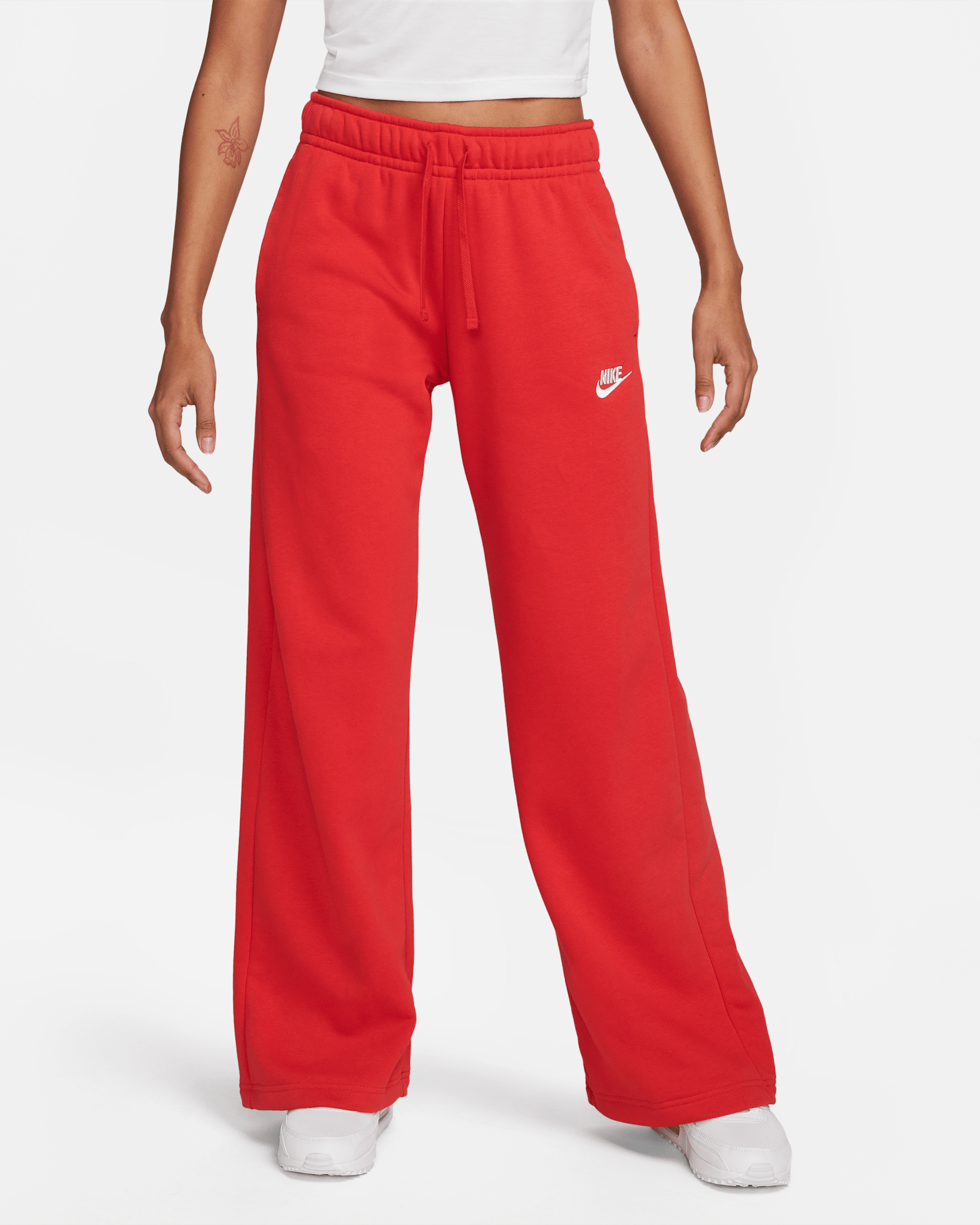 Nike Sportswear Club Fleece Women's Mid-Rise Wide-Leg Sweatpants - University Red/White