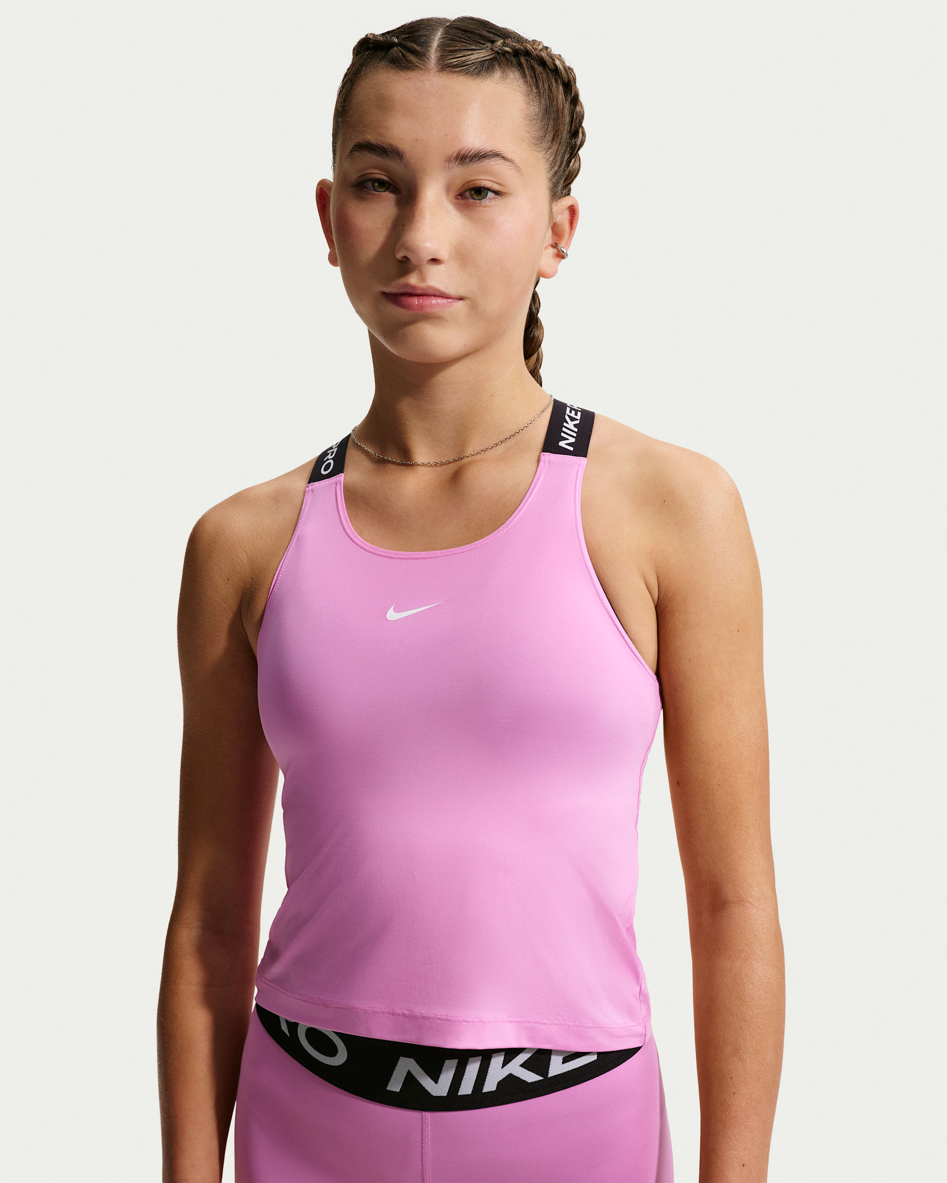 Nike Pro Dri-FIT singlet til store barn (jente) - Light Magenta/Svart/Hvit