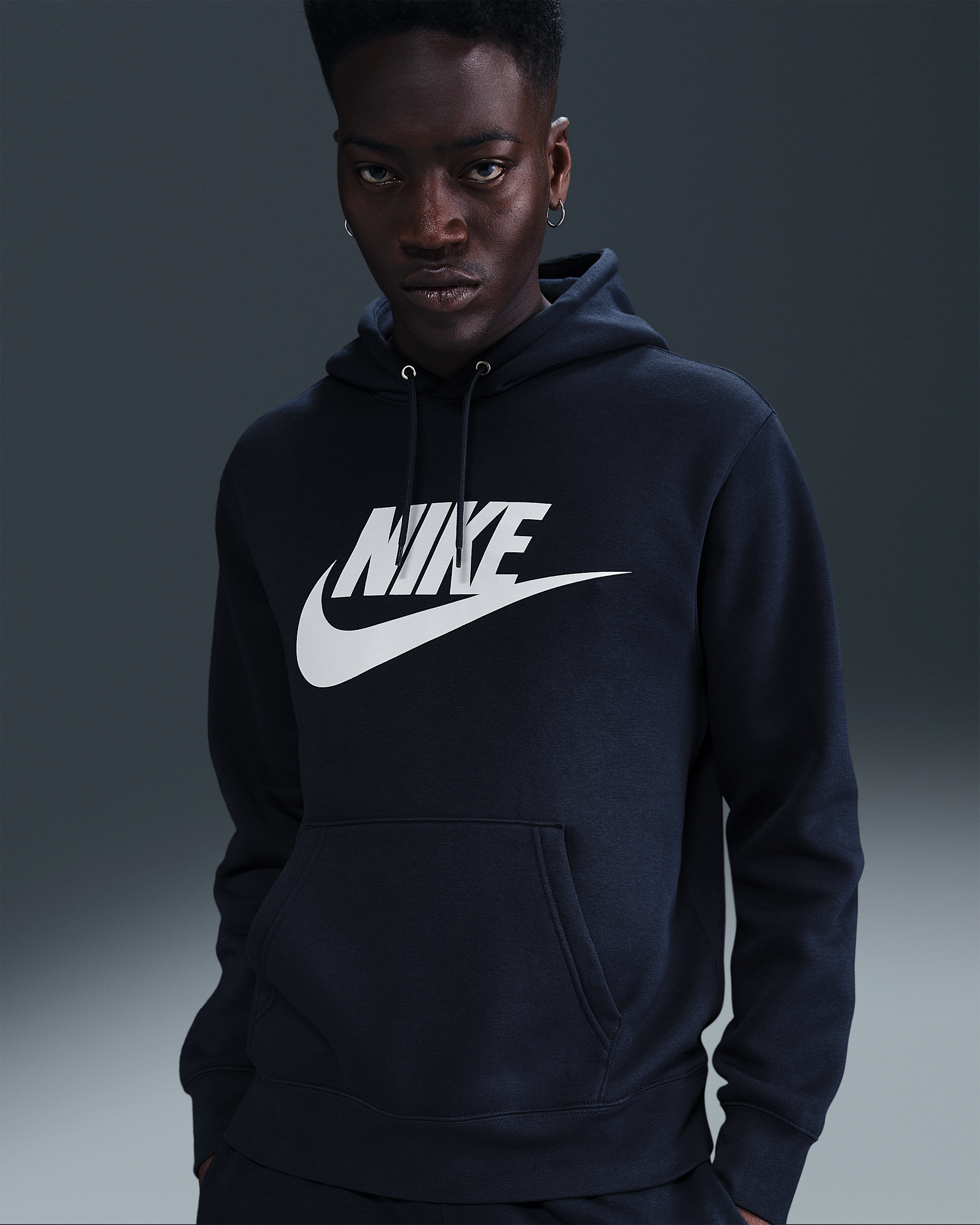 Nike Sportswear Club Men's Fleece Pullover Hoodie - Obsidian/Obsidian/White