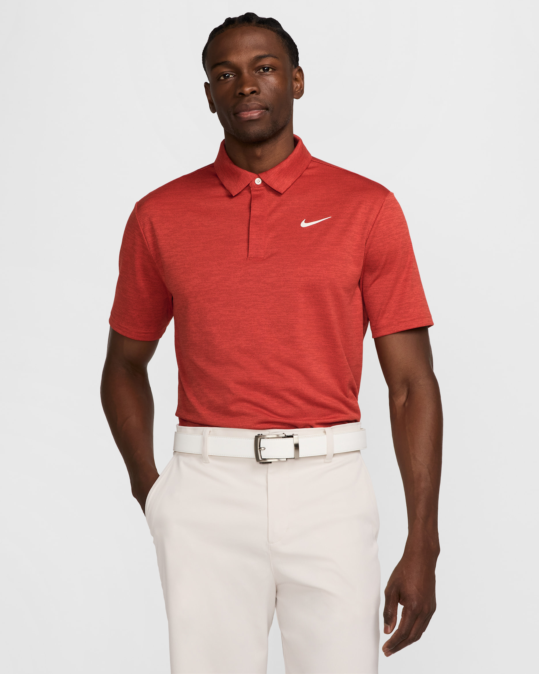 Polo de golf Dri-FIT de tela jacquard para hombre Nike Tour - Cinabrio/Rojo team oscuro/Marfil pálido