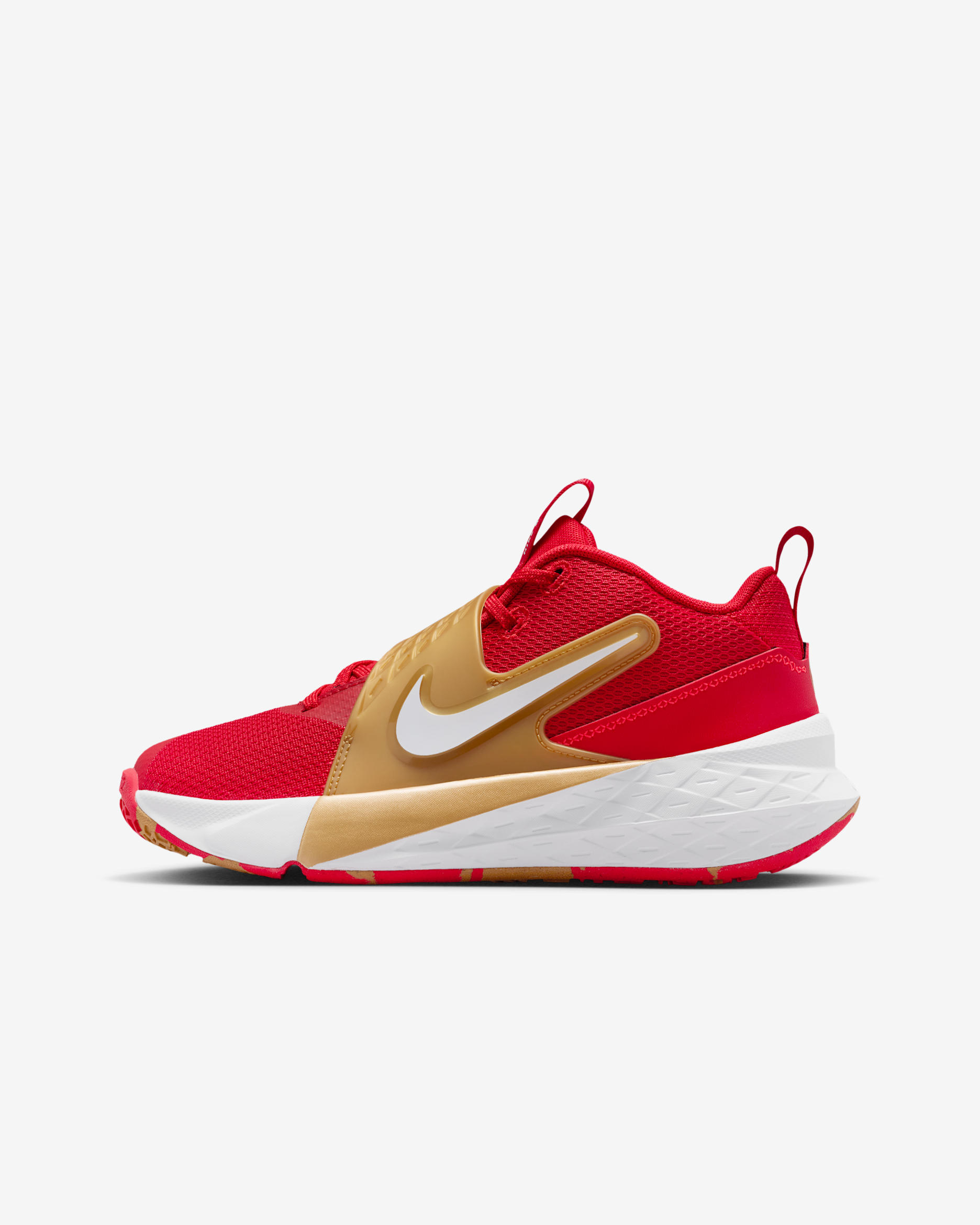 Nike Team Hustle D 12 Older Kids' Basketball Shoes - University Red/Metallic Gold/Bright Crimson/White