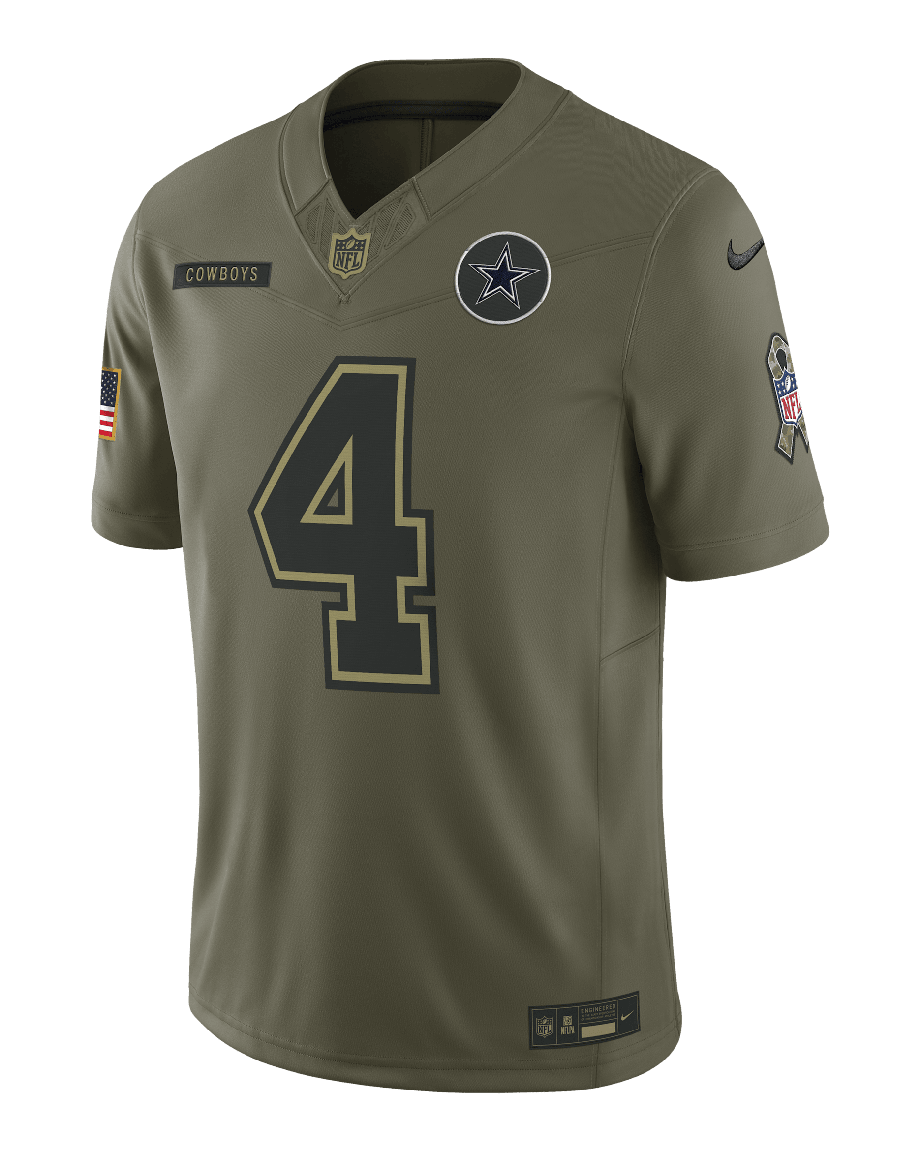 Dak Prescott Dallas Cowboys Salute to Service Men's Nike Dri-FIT NFL Limited Jersey - Medium Olive