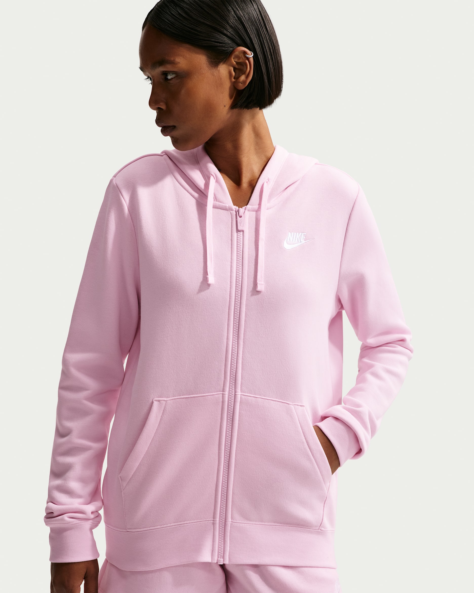 Sudadera con gorro de cierre completo para mujer Nike Sportswear Club Fleece - Espuma rosa/Blanco