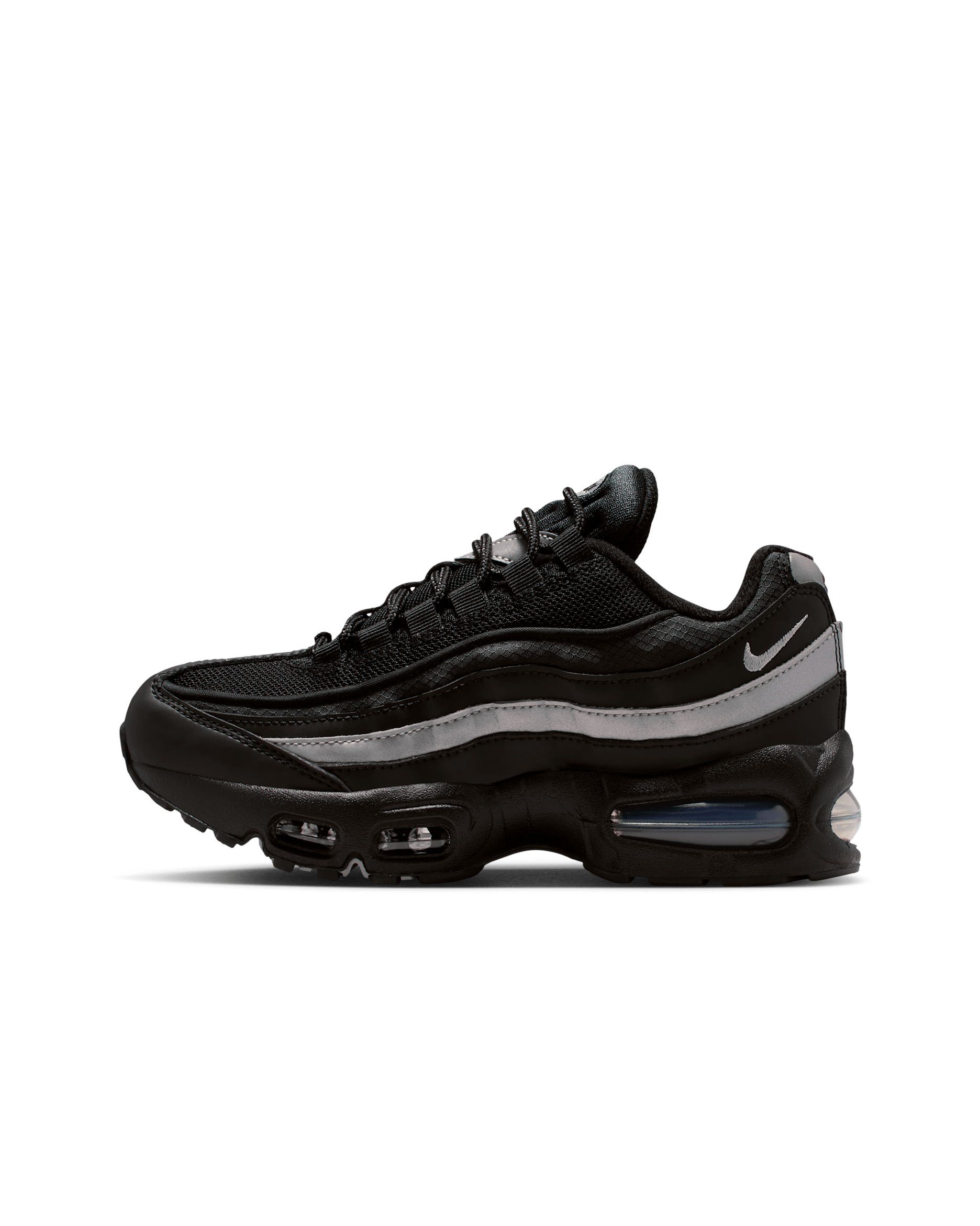 Tenis para niños grandes Nike Air Max 95 - Negro/Negro/Blanco/Plata metalizado