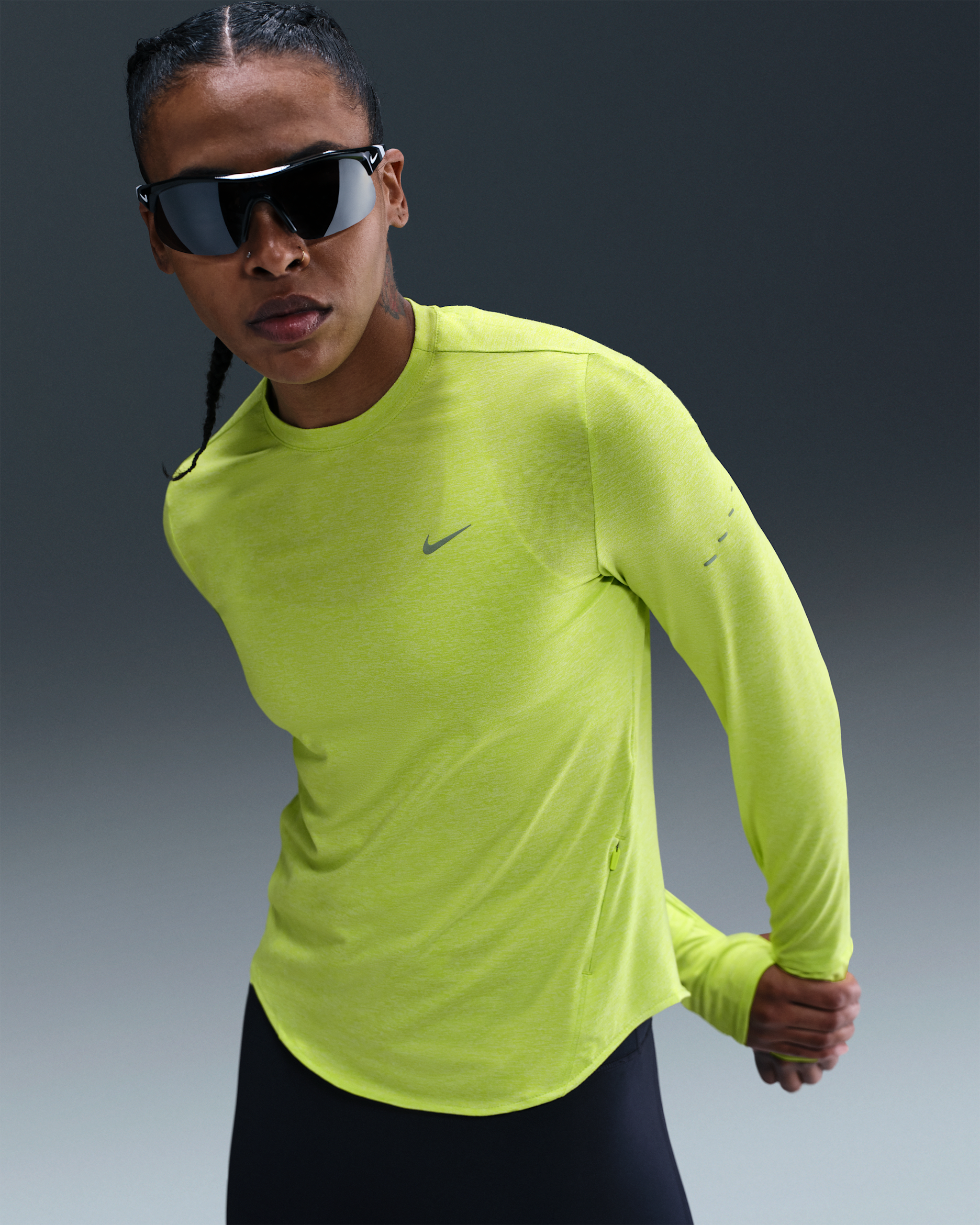 Nike Swift Women's Dri-FIT UV Long-Sleeve Crew-Neck Running Top - Cyber/Heather