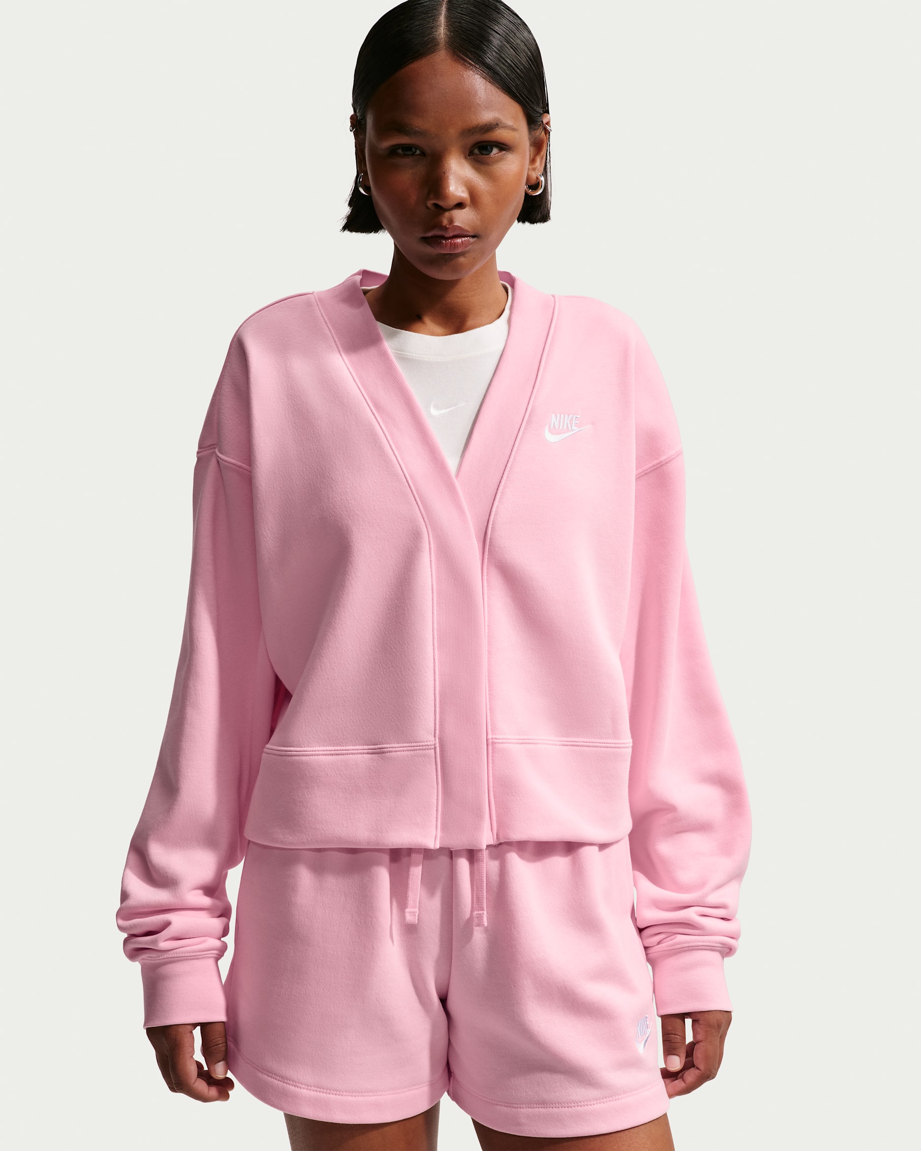 Nike Sportswear Club Fleece Women's Loose Cardigan - Pink Foam/White