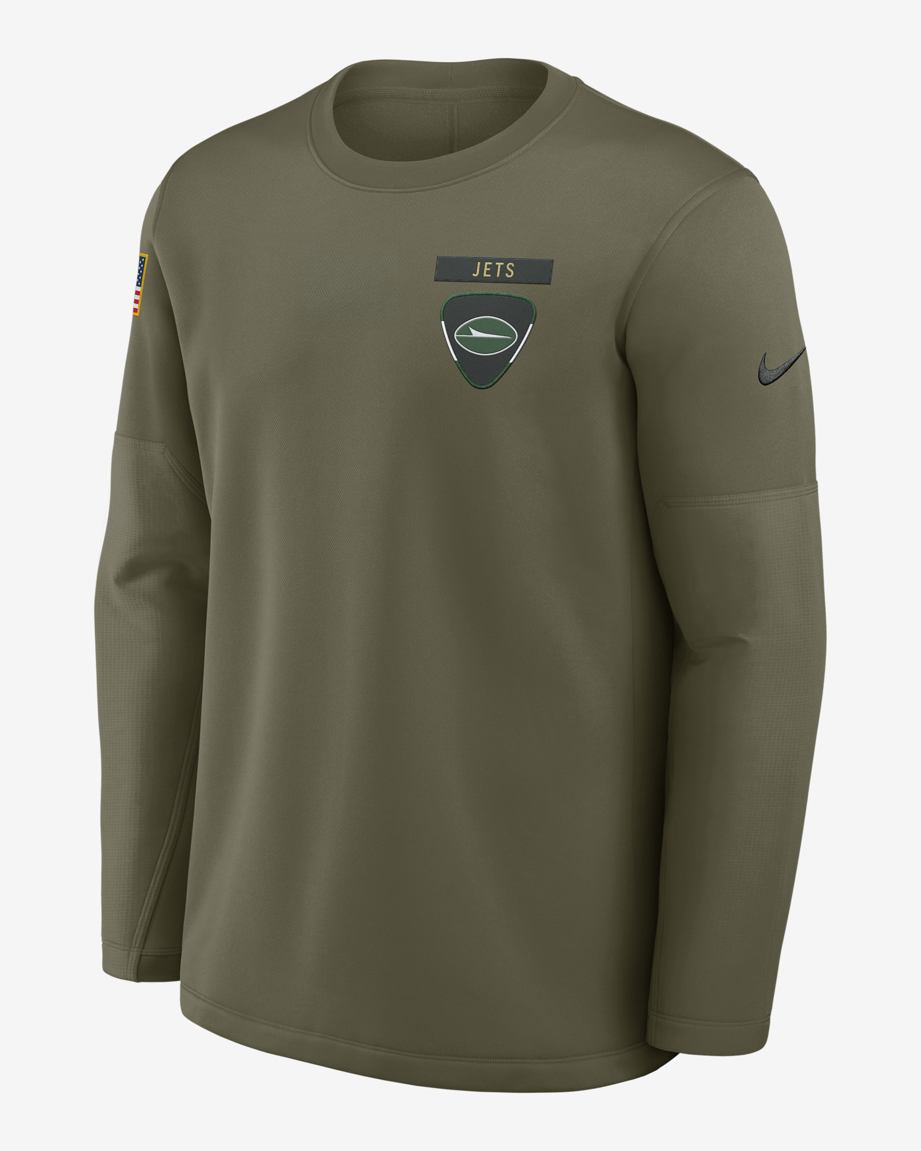 New York Jets Salute to Service Sideline Triumphant Win Coach Men's Nike NFL Pullover Crew - Medium Olive