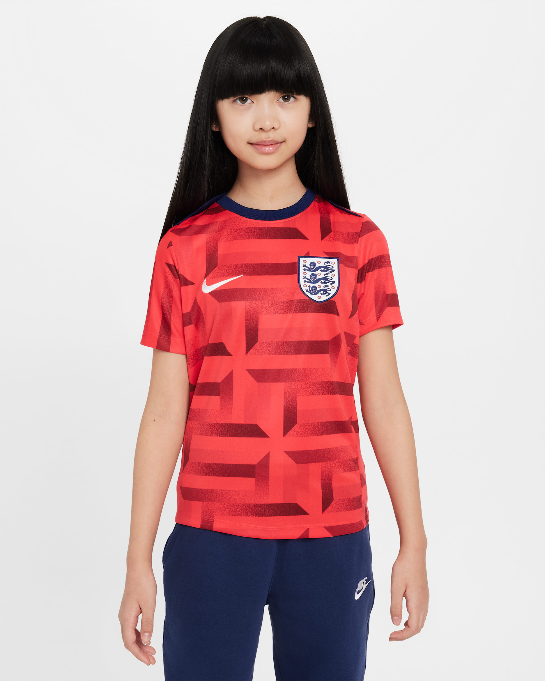 England Academy Pro Older Kids' Nike Dri-FIT Football Pre-Match Short-Sleeve Top - Siren Red/Blue Void/White