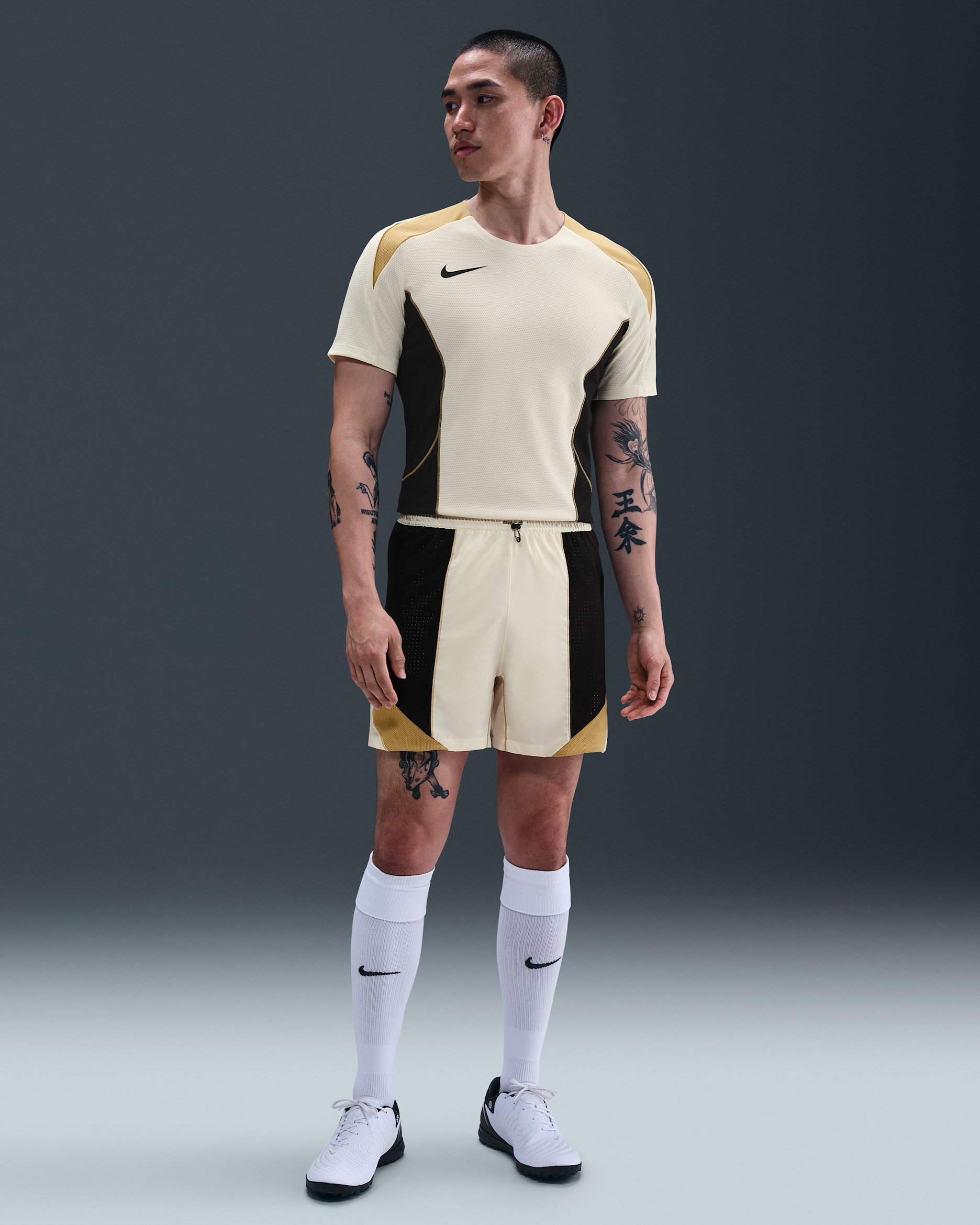 Nike Strike+ Men's Dri-FIT 5" Soccer Shorts - Pale Ivory/Black/Jersey Gold/Black