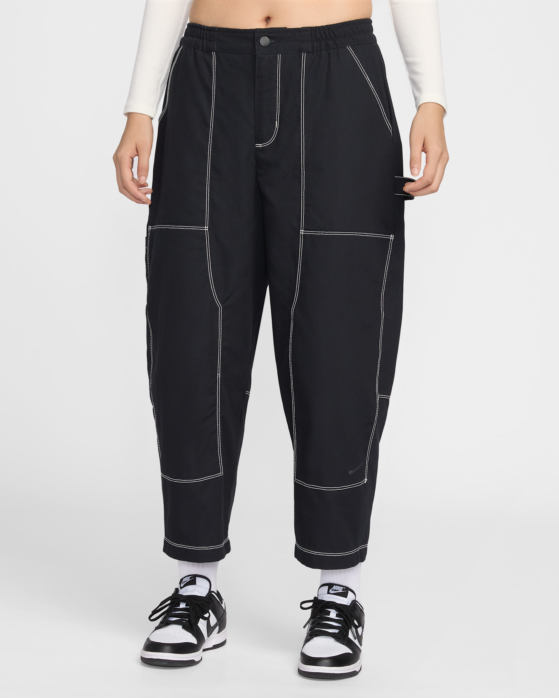 나이키 스포츠웨어 여성 루즈 로우라이즈 카펜터 팬츠 - 블랙/블랙 옥시다이즈드/블랙