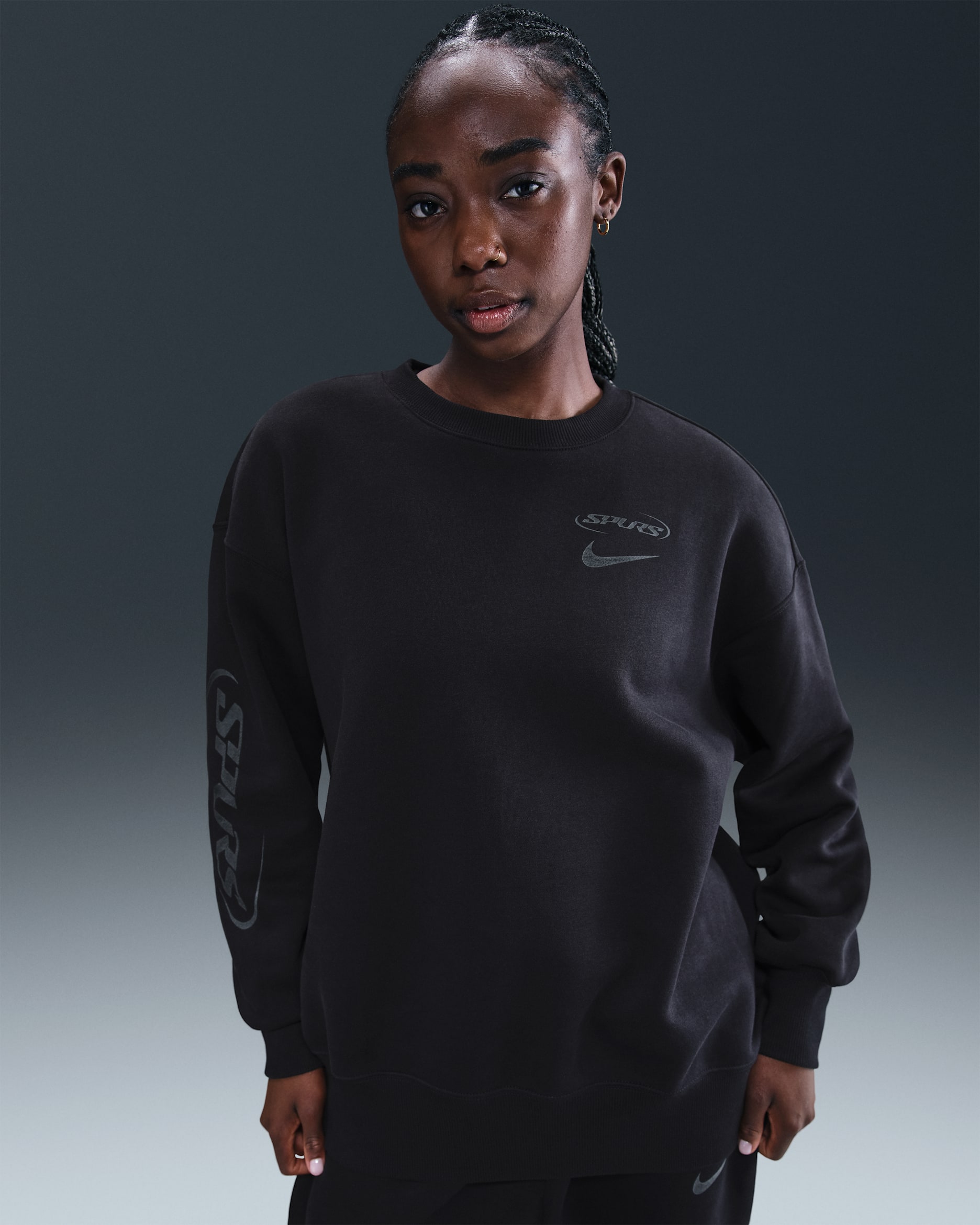 Tottenham Hotspur Phoenix Fleece Sudadera de fútbol oversize con cuello redondo Nike - Mujer - Negro/Negro