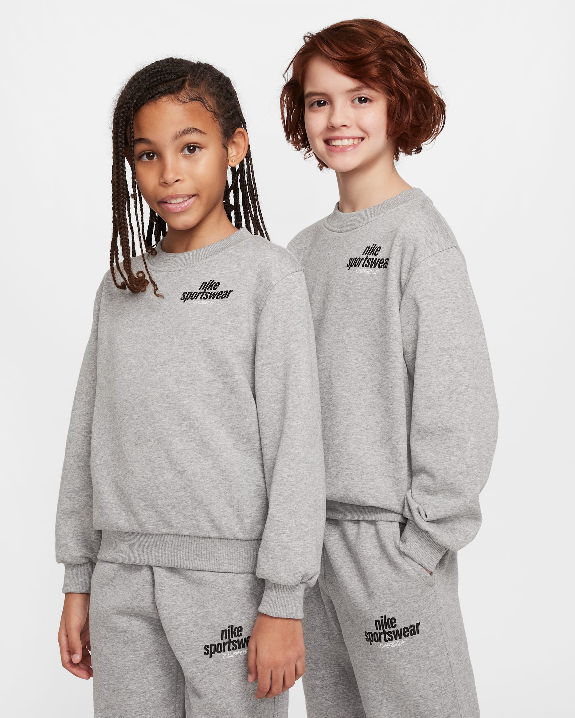 Nike Sportswear Club Big Kids' French Terry Sweatshirt - Dark Grey Heather/White/Black