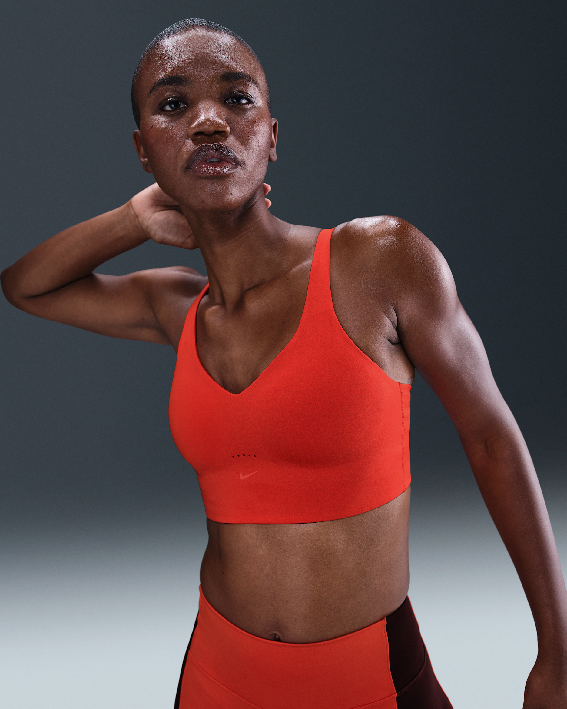 Nike Alate Medium Support Women's Longline Padded Sports Bra - Picante Red/White
