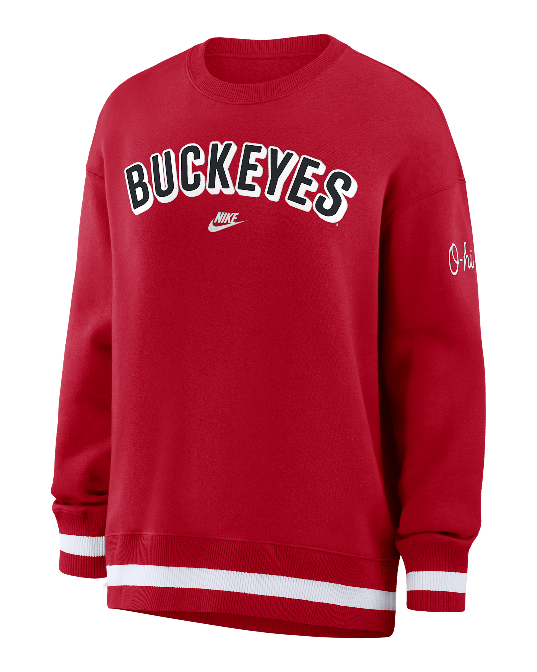 Sudadera de cuello redondo sin cierre oversized universitaria Nike para mujer Ohio State Legacy Phoenix - Rojo universitario