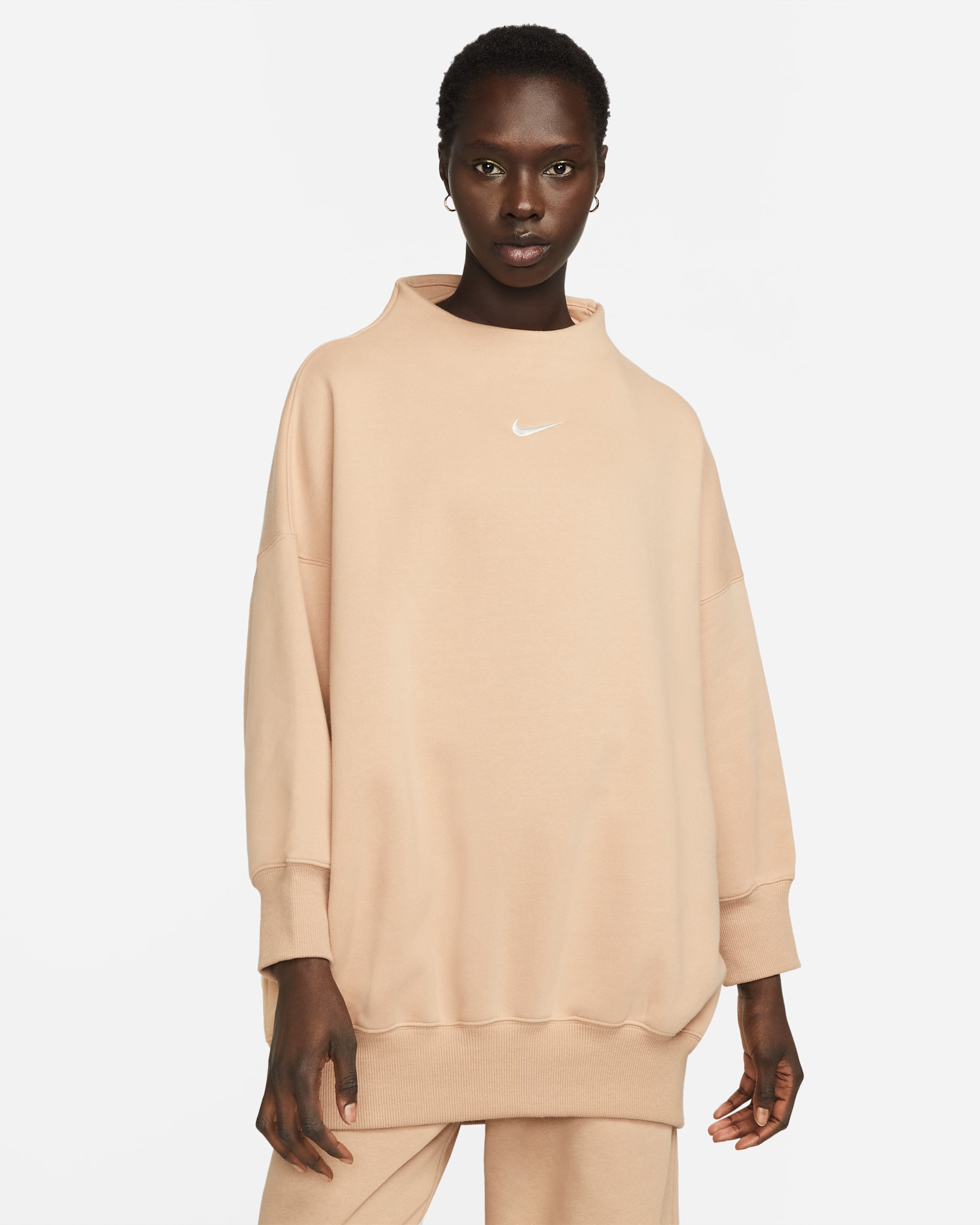 Nike Sportswear Phoenix Fleece Women's Over-Oversized Mock-Neck 3/4-Sleeve Sweatshirt - Hemp/Sail