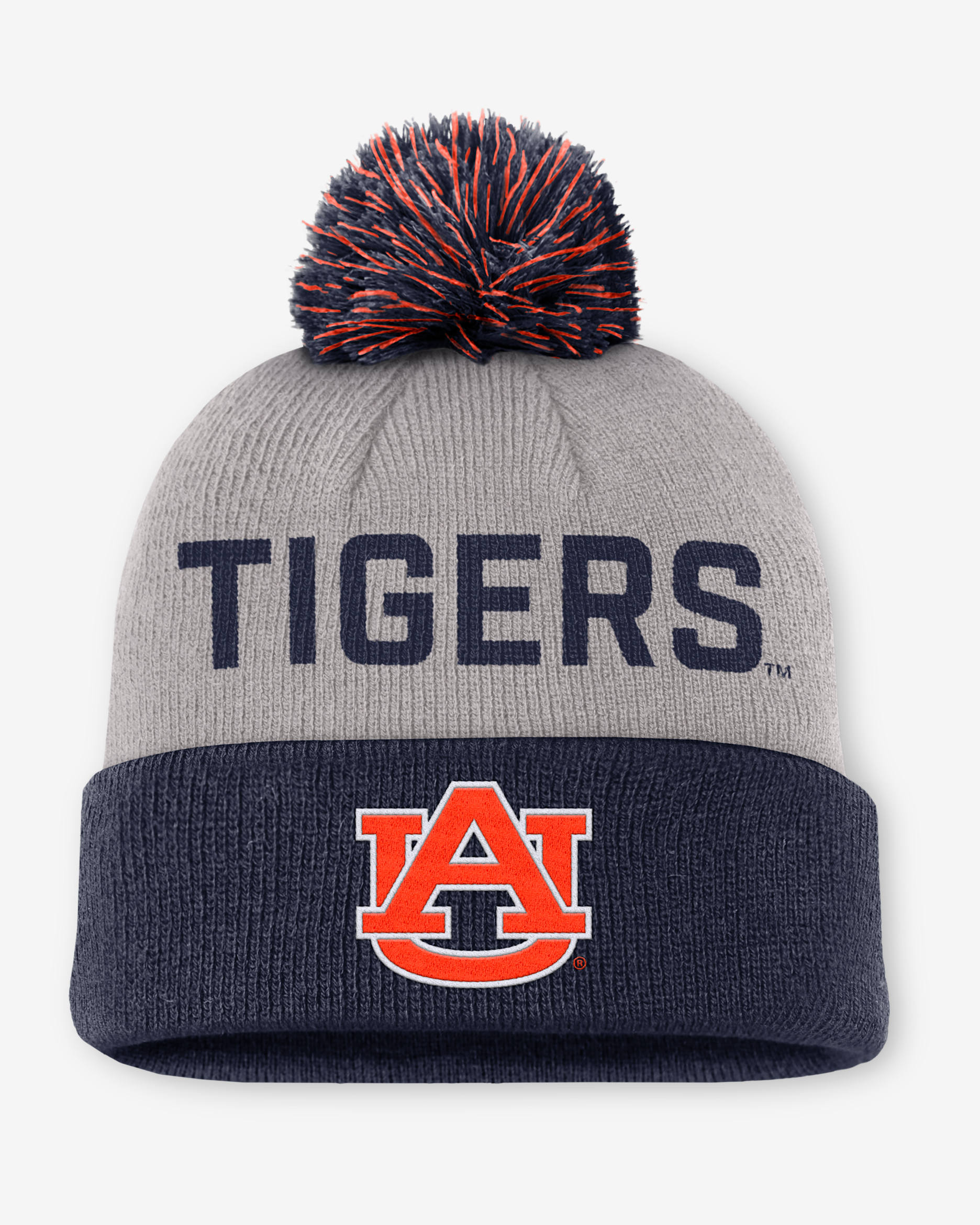 Auburn Primetime Peak Men's Nike College Cuffed Pom Beanie - Grey