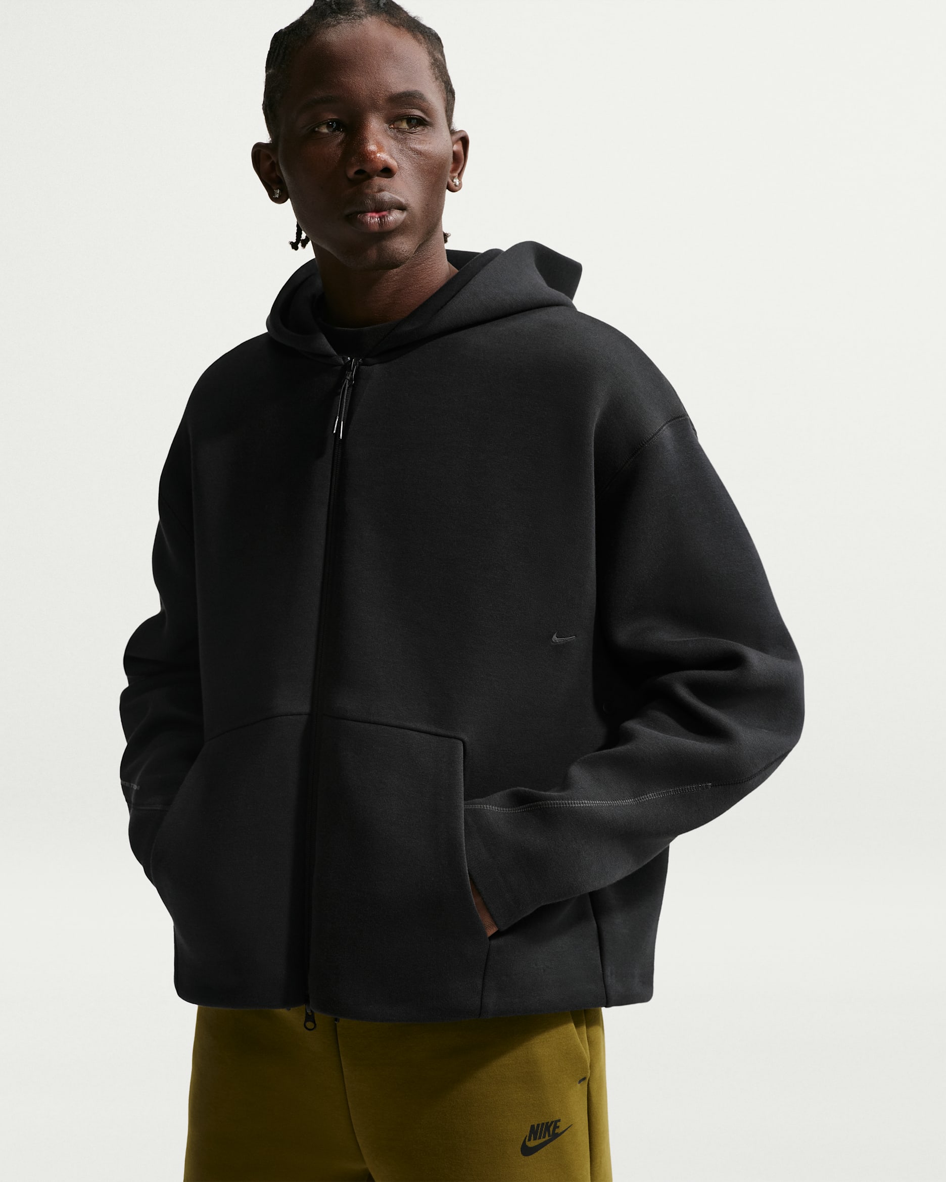 Sweat à capuche et zip homme en fleece Nike Tech - Noir/Noir