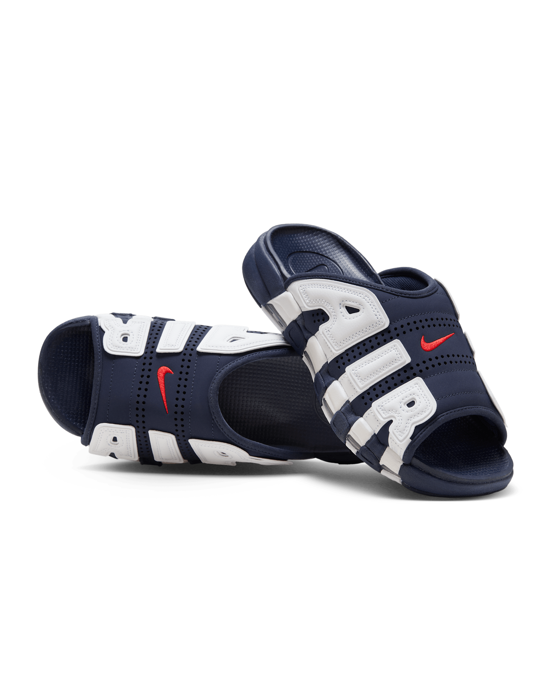 Nike Air More Uptempo Men's Slides - Midnight Navy/White/Clear/University Red