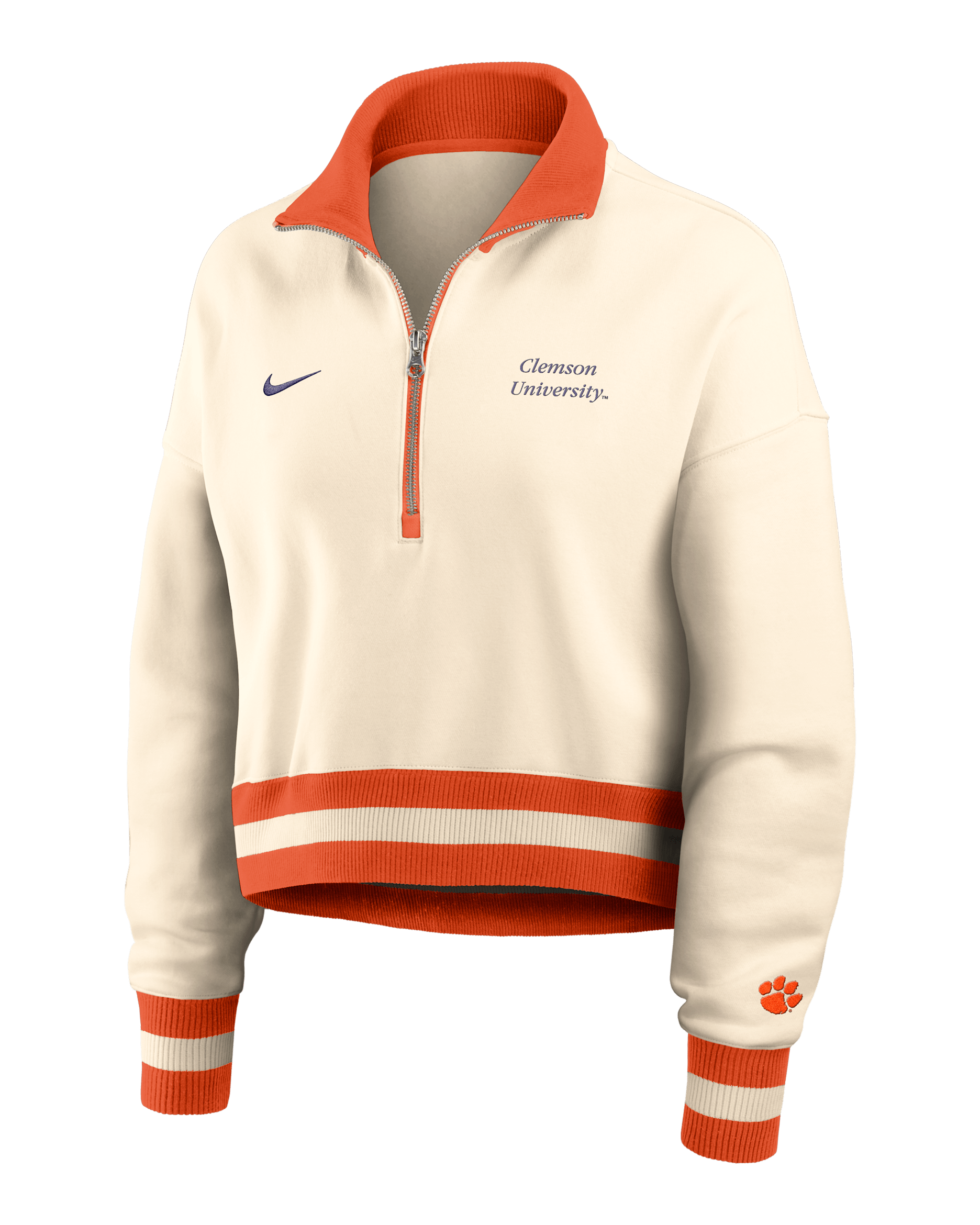 Clemson Legacy Women's Nike College Cropped 1/4-Zip Crew - Tan/Beige