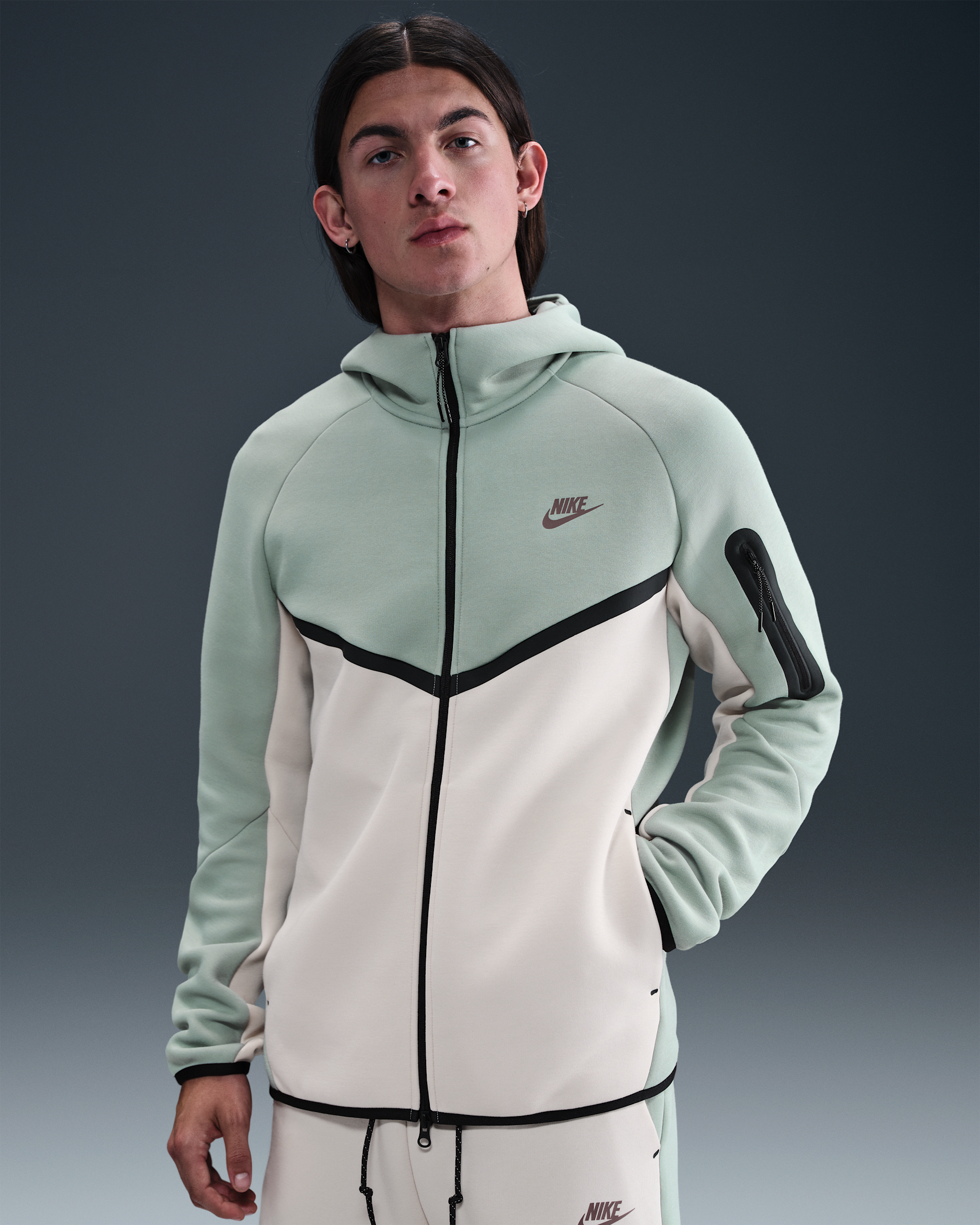 Nike Tech Men's Fleece Windrunner Full-Zip Jacket - Dusty Sage/Light Orewood Brown/Plum Eclipse