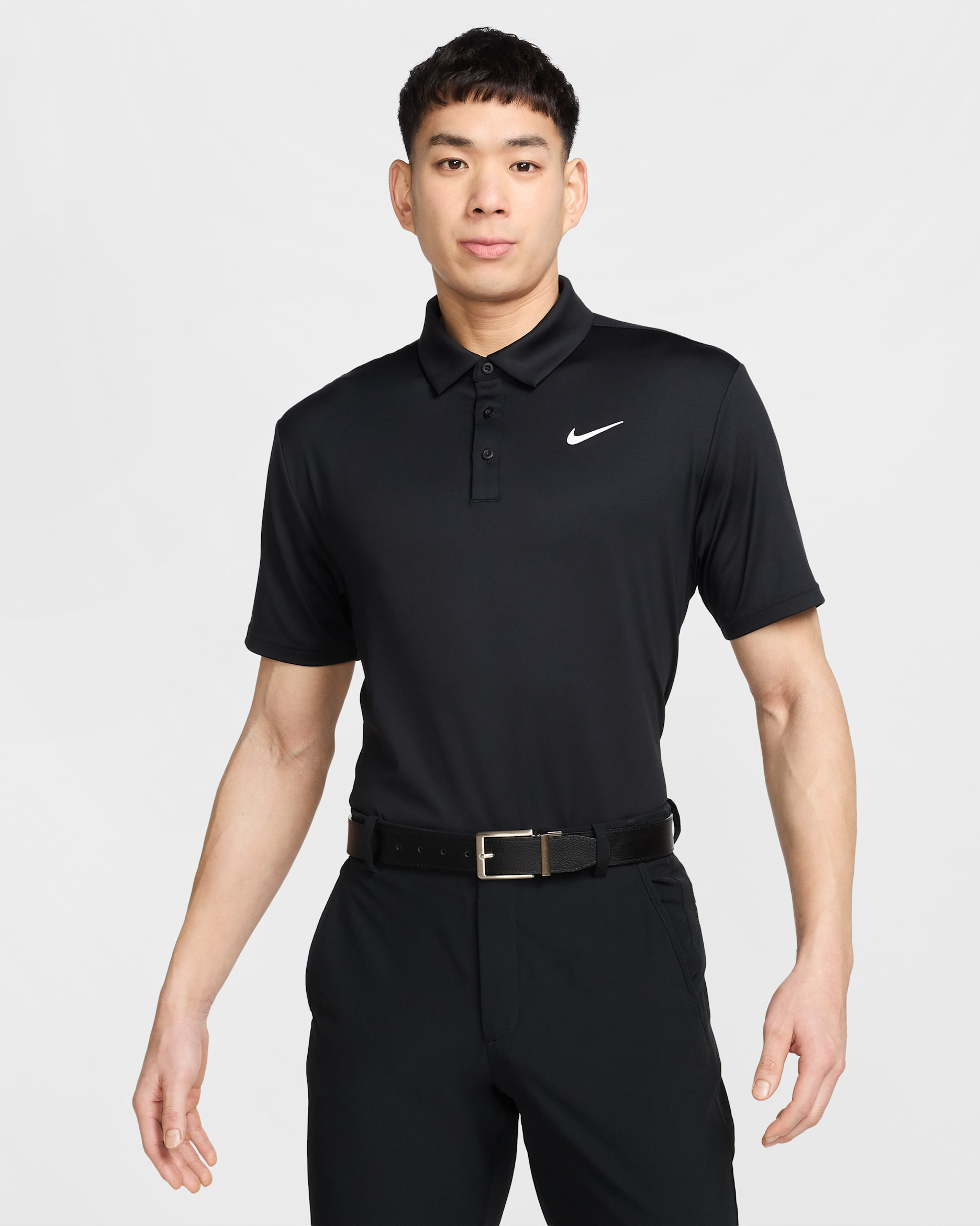 Nike Tour 男款 Dri-FIT 純色高爾夫球衫 - 黑色/白色