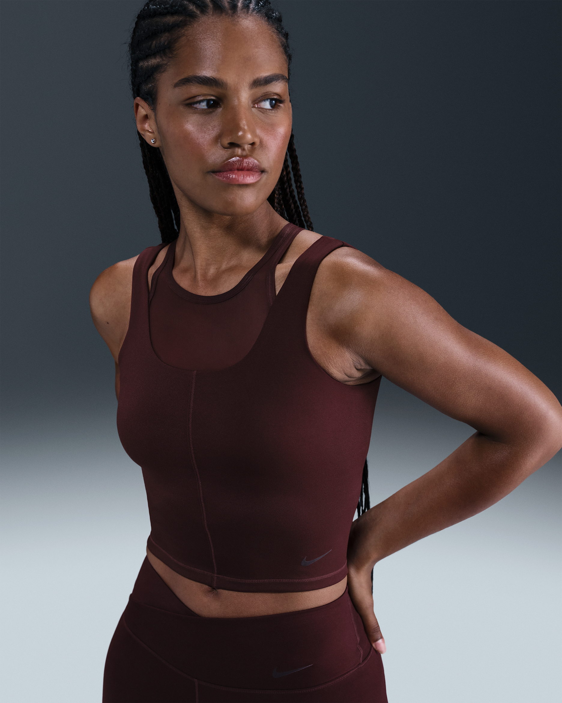 Nike One Fitted Women's Dri-FIT Cropped Tank Top - Burgundy Crush/Burgundy Ash