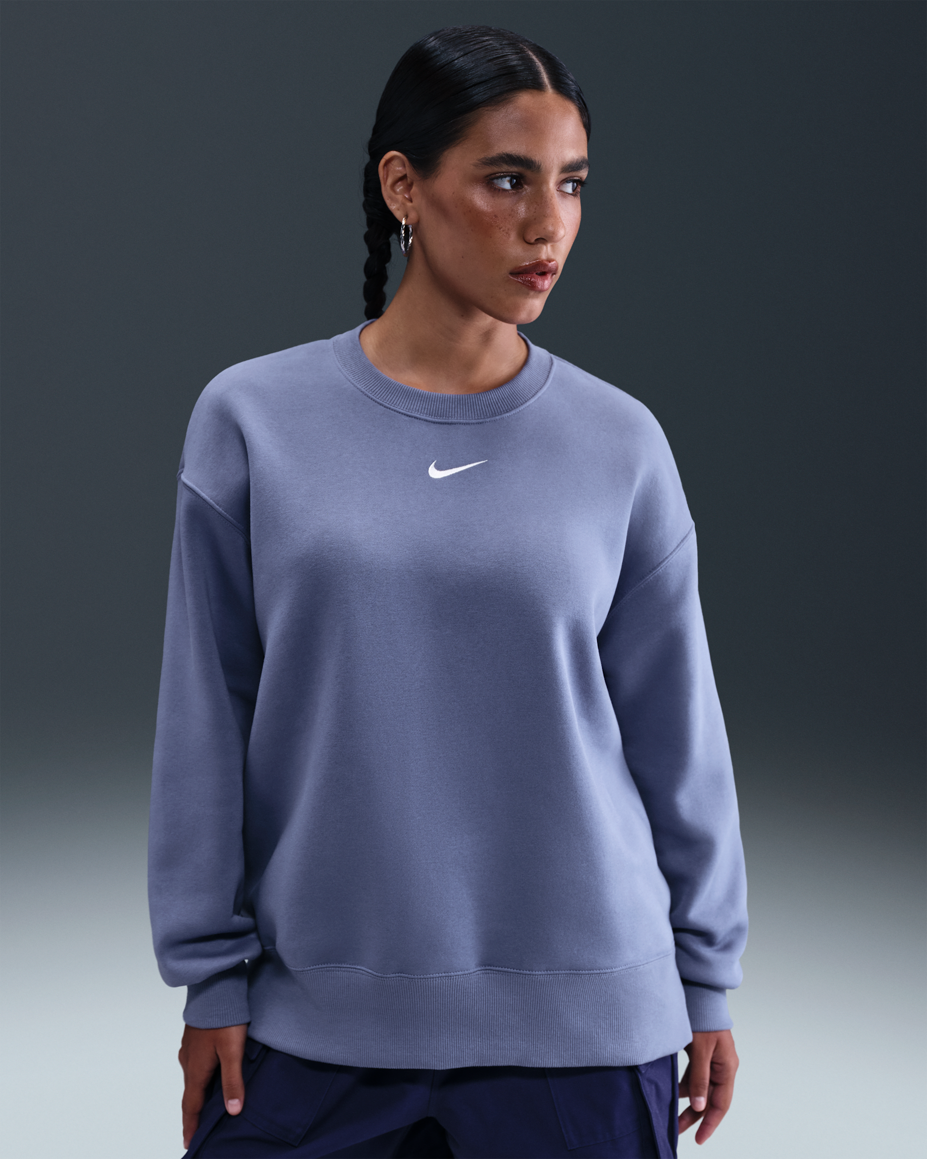 Nike Sportswear Phoenix Fleece Bol Kesimli Sıfır Yaka Kadın Sweatshirt'ü - World Indigo/Sail
