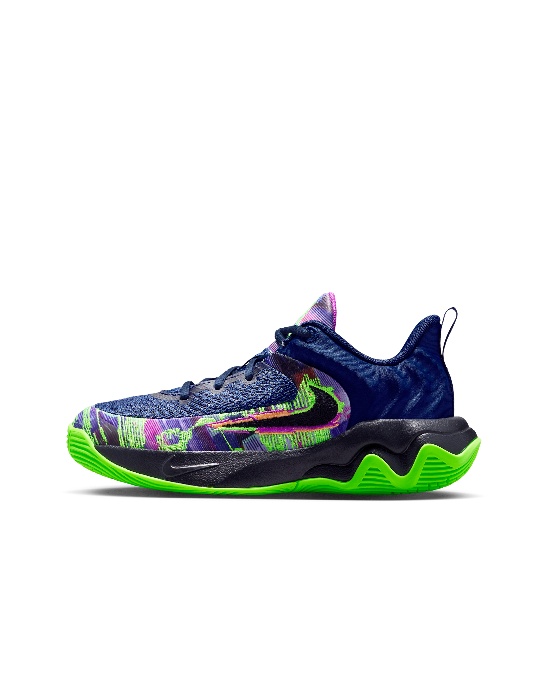 Tenis de básquetbol para niños grandes Giannis Immortality 4 - Azul vacío/Verde strike/Morado vivo/Negro